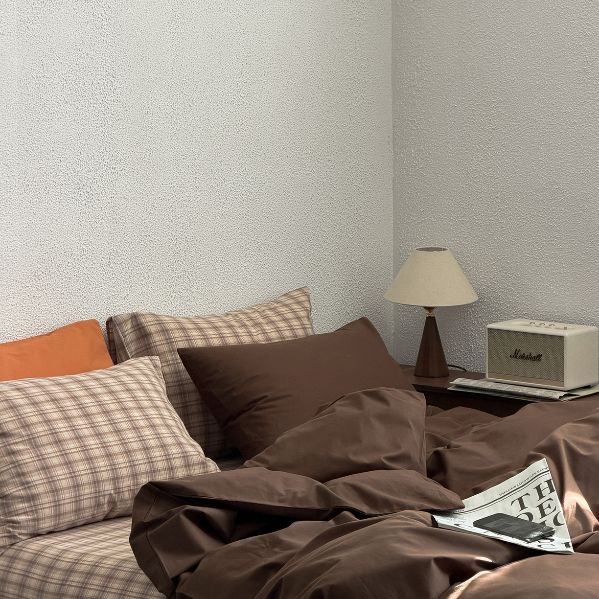 91家纺网 家纺一手货源 找家纺 蜜宿 2026新款全棉40s水洗棉四件套-摩卡可可 摩卡可可（枕套可可棕+格纹）