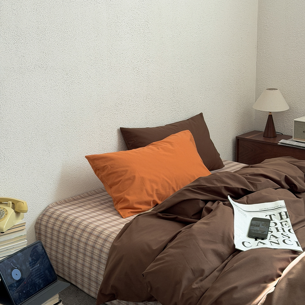 91家纺网 家纺一手货源 找家纺 蜜宿 2026新款全棉40s水洗棉四件套-摩卡可可 摩卡可可（枕套格纹）