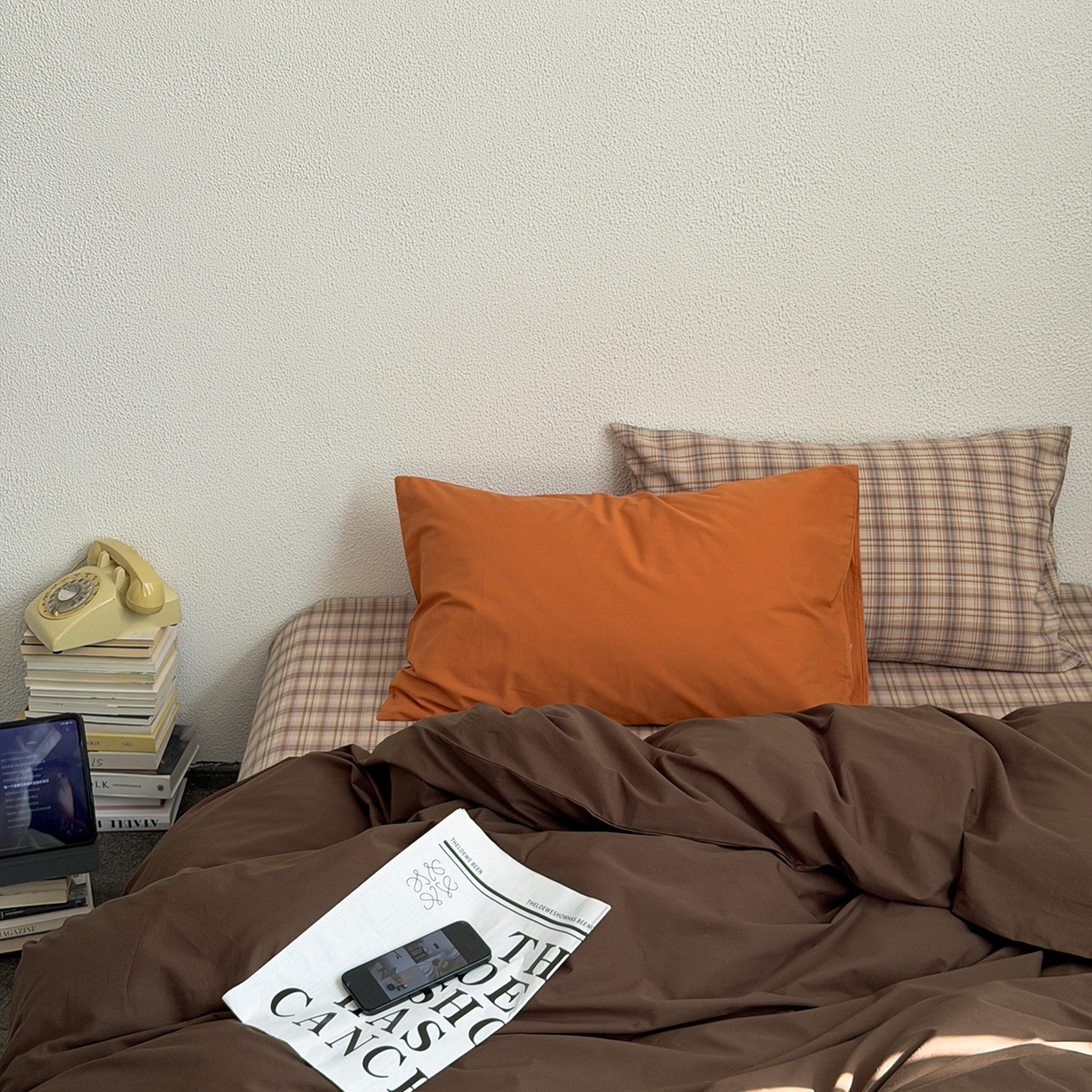 91家纺网 家纺一手货源 找家纺 蜜宿 2026新款全棉40s水洗棉四件套-摩卡可可 摩卡可可（枕套格纹）