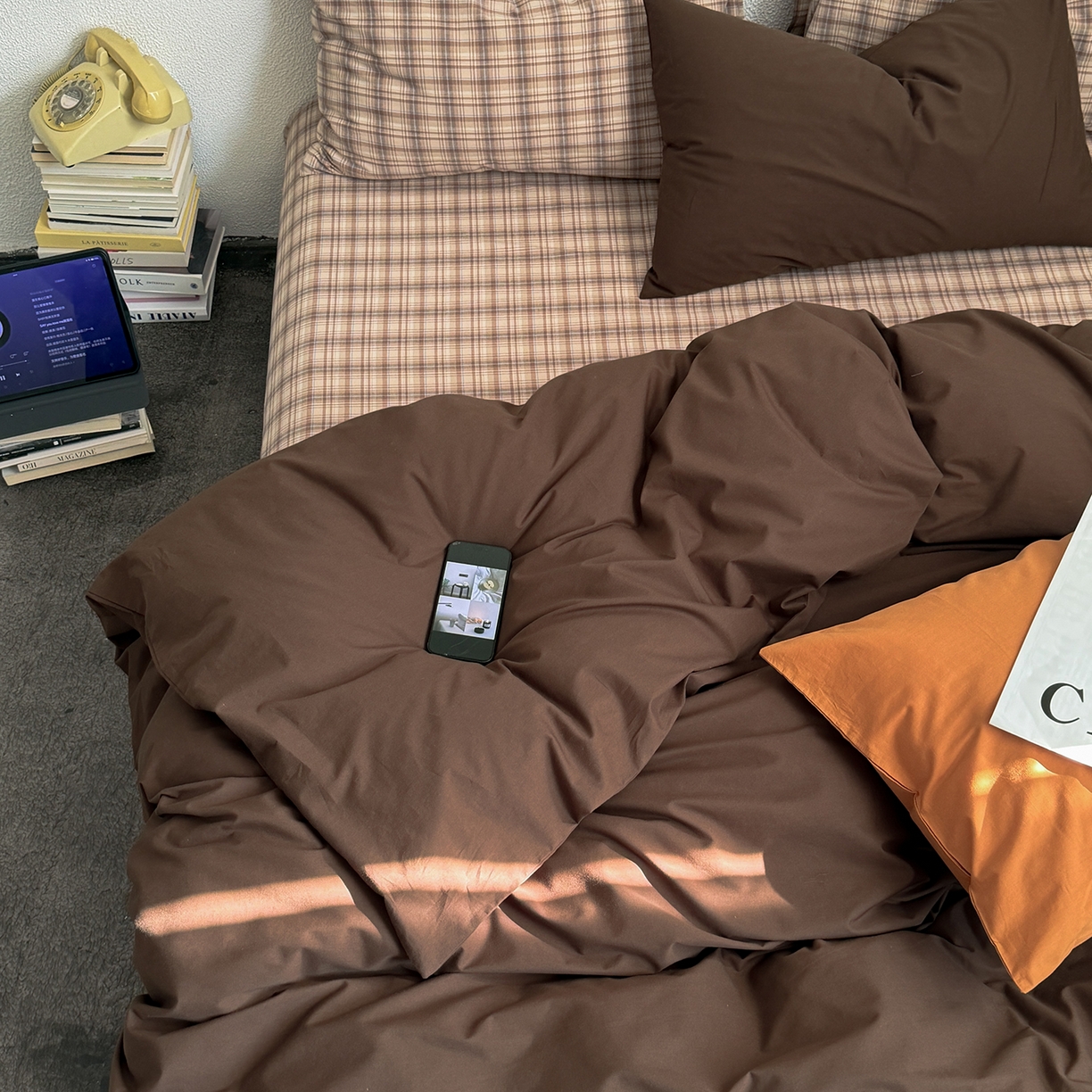 91家纺网 家纺一手货源 找家纺 蜜宿 2026新款全棉40s水洗棉四件套-摩卡可可 摩卡可可（枕套南瓜泥+可可棕）