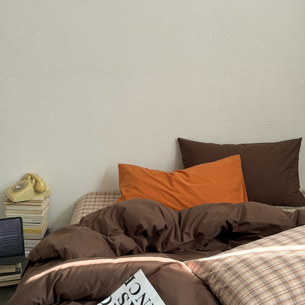 91家纺网 家纺一手货源 找家纺 蜜宿 2026新款全棉40s水洗棉四件套-摩卡可可 摩卡可可（枕套南瓜泥+可可棕）