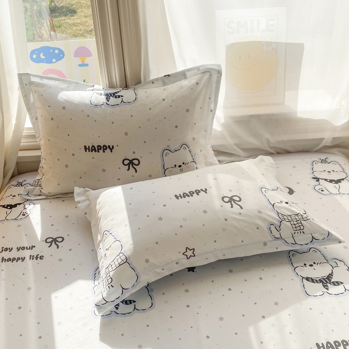 朵安家纺 2026春夏新款12868全棉纯棉斜纹印花单枕套 枕套单件 松糕小狗