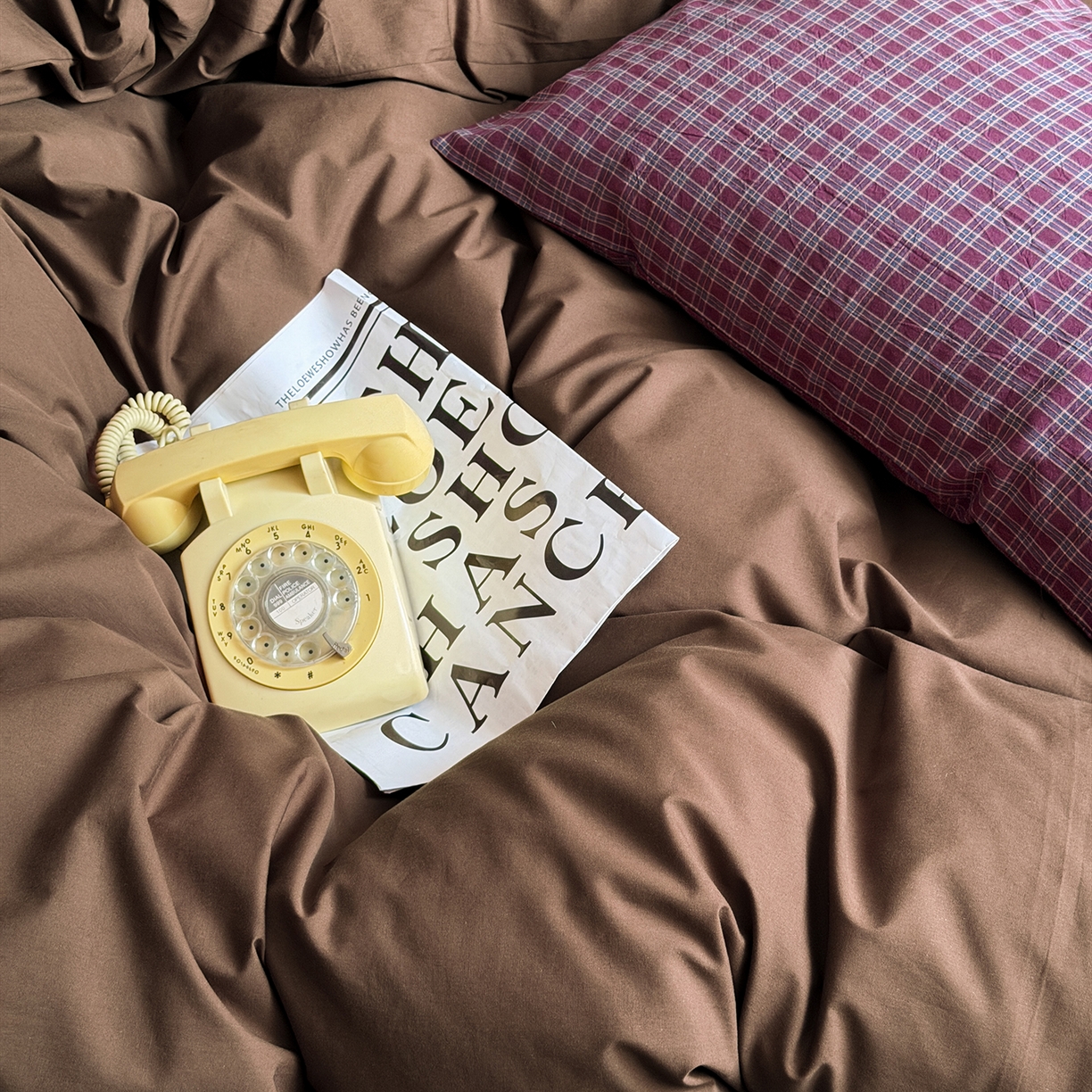 91家纺网 家纺一手货源 找家纺 蜜宿 2026新款全棉40s水洗棉四件套-生巧紫酱 生巧紫酱（枕套格纹）