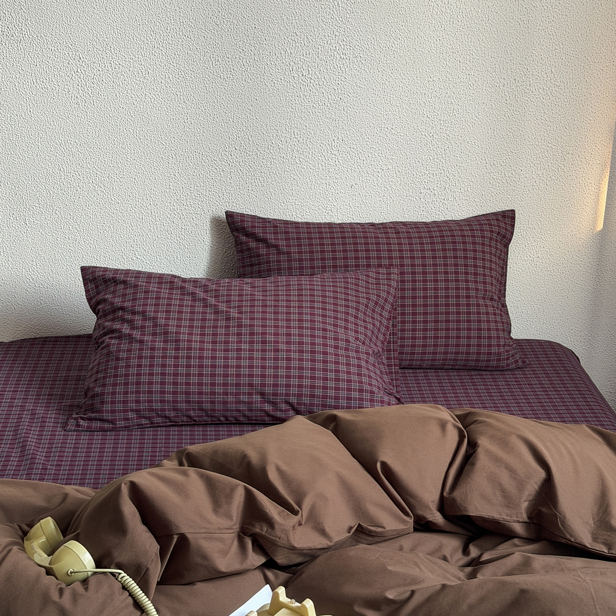 蜜宿 2026新款全棉40s水洗棉四件套-生巧紫酱 生巧紫酱（枕套格纹）