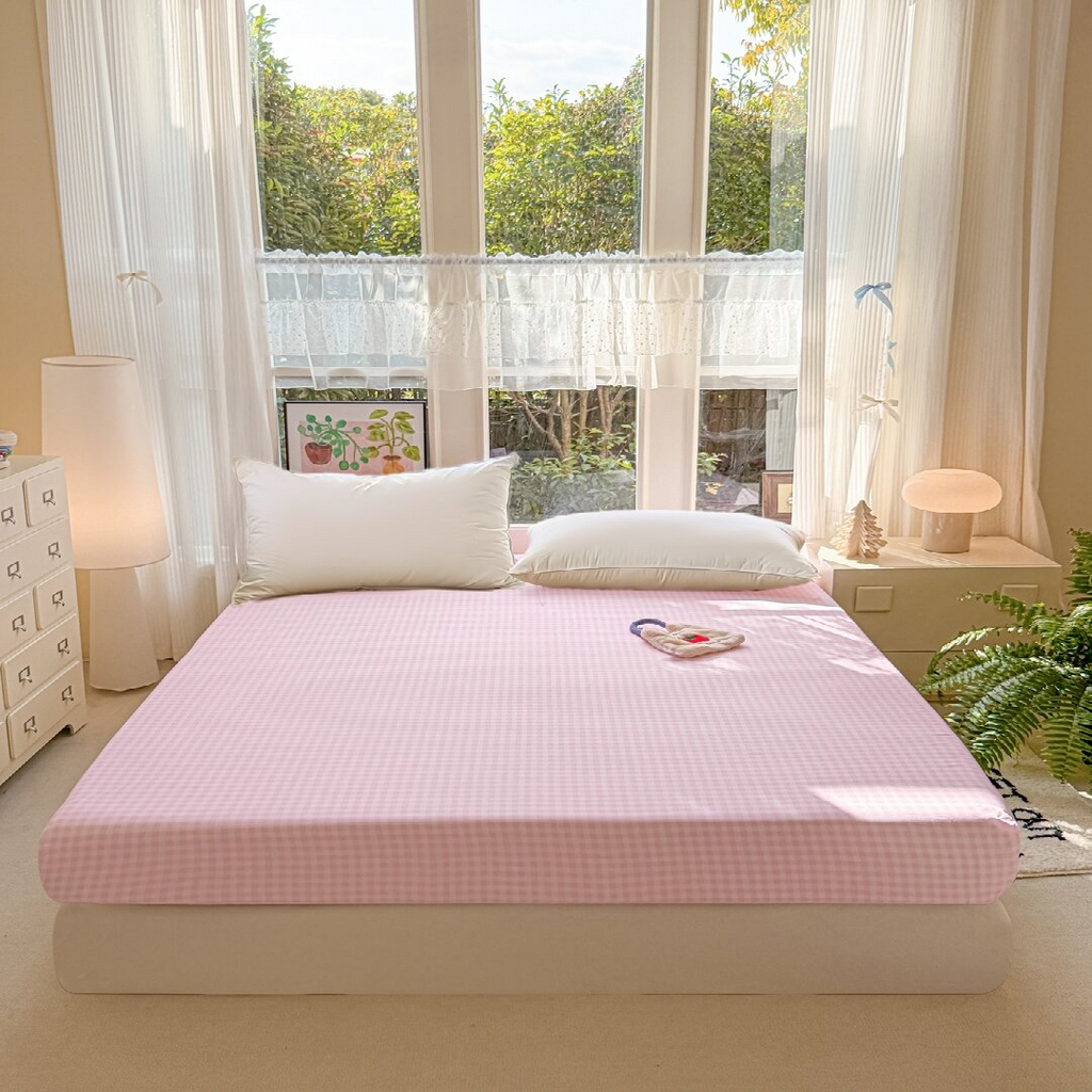 91家纺网 家纺一手货源 找家纺 赫然家纺 2026新款芦荟棉单品床笠系列 浅粉格