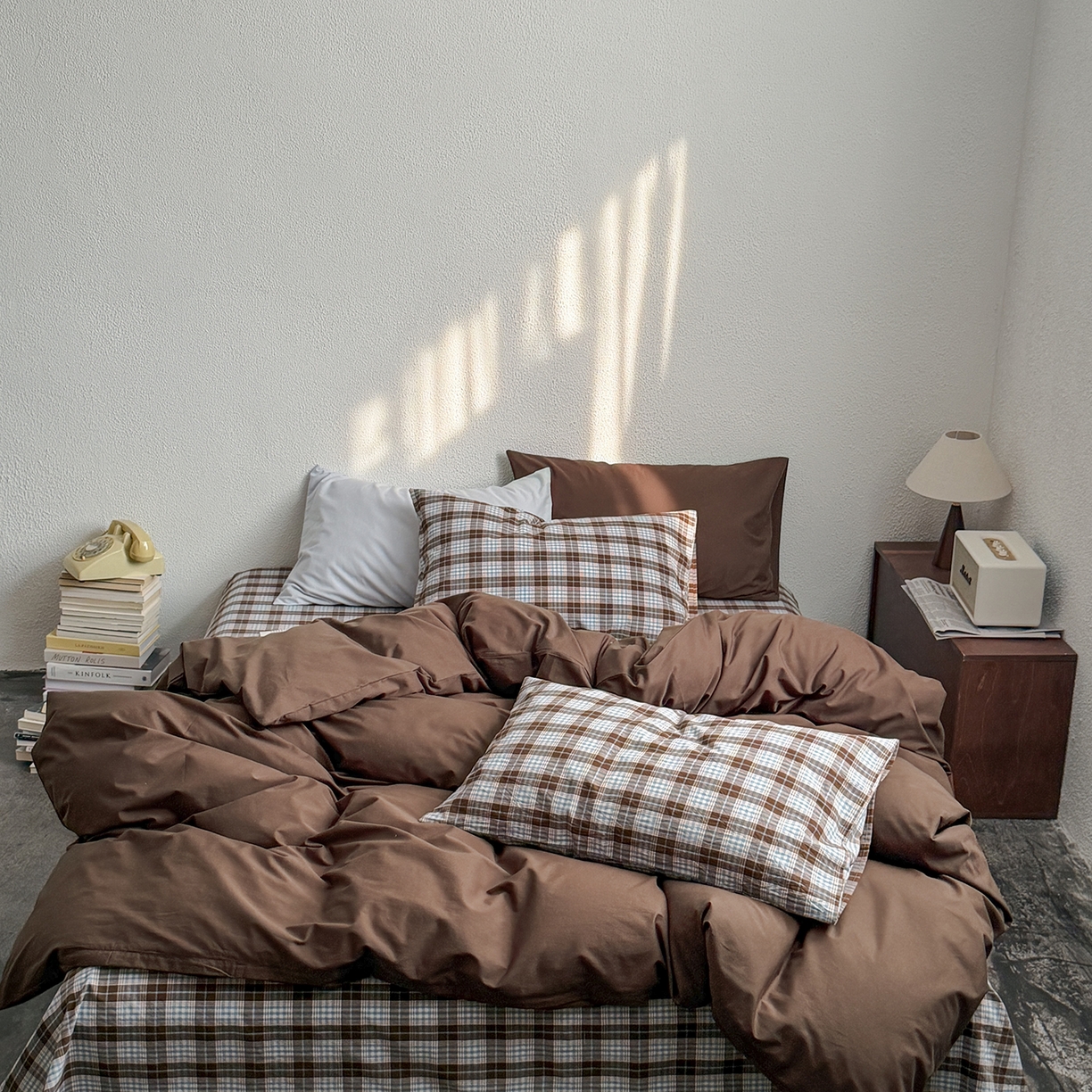 91家纺网 家纺一手货源 找家纺 蜜宿 2026新款全棉40s水洗棉四件套-西西里岛 西西里岛（枕套格纹）