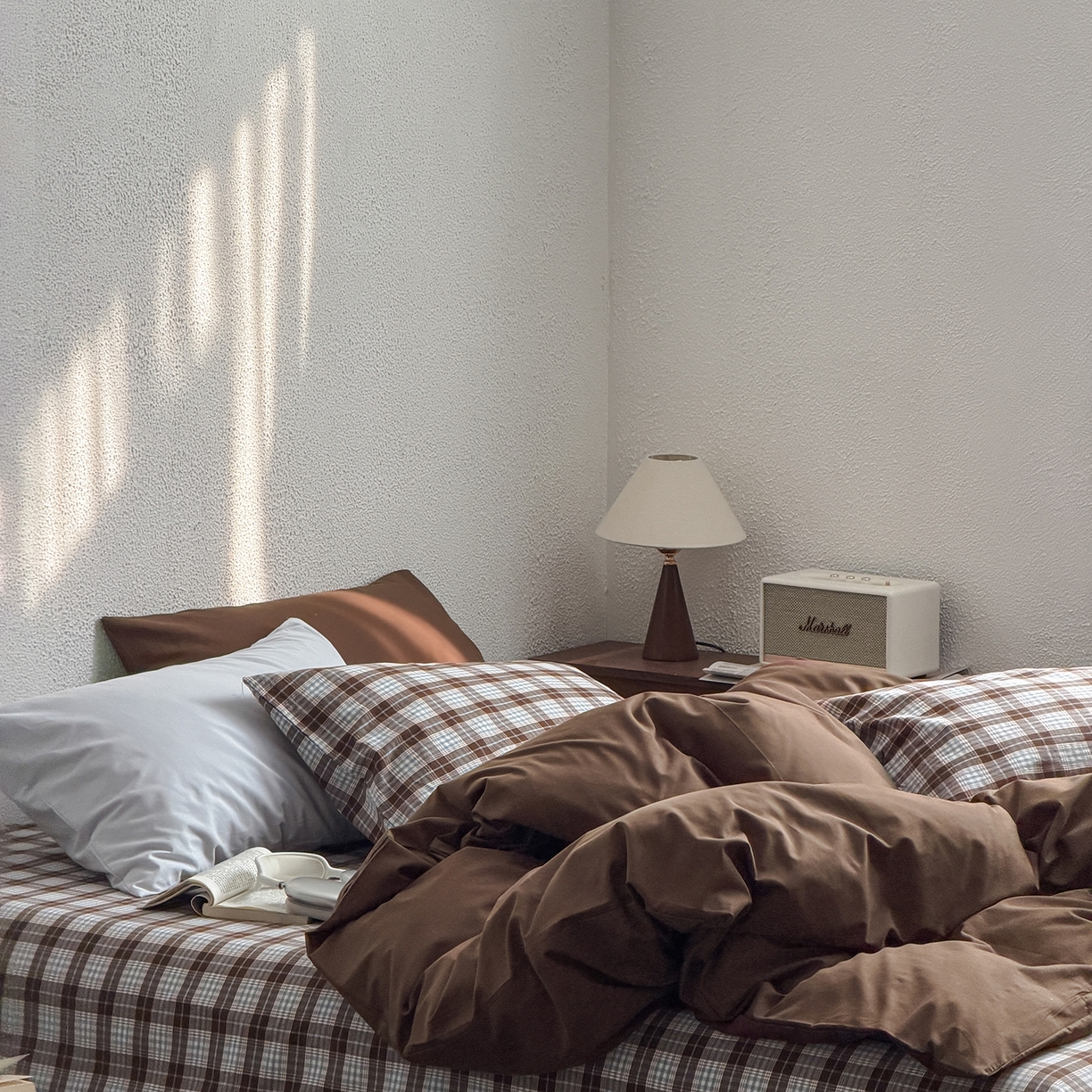 91家纺网 家纺一手货源 找家纺 蜜宿 2026新款全棉40s水洗棉四件套-西西里岛 西西里岛（枕套格纹+可可棕）