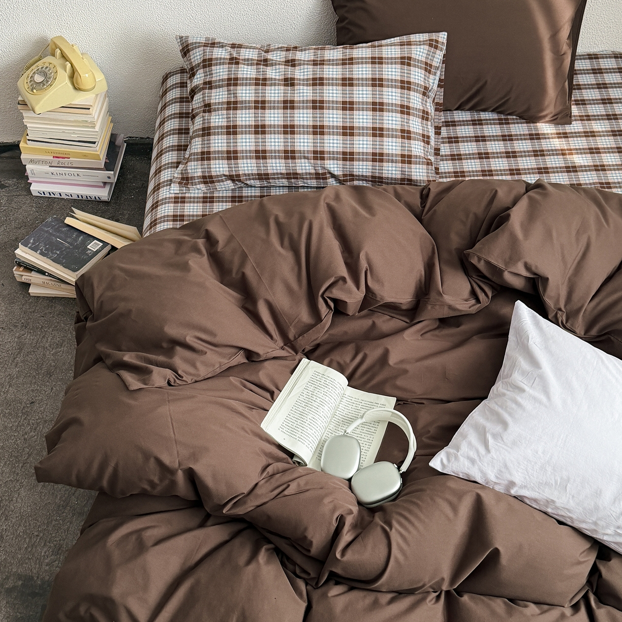 91家纺网 家纺一手货源 找家纺 蜜宿 2026新款全棉40s水洗棉四件套-西西里岛 西西里岛（枕套格纹+微蓝）