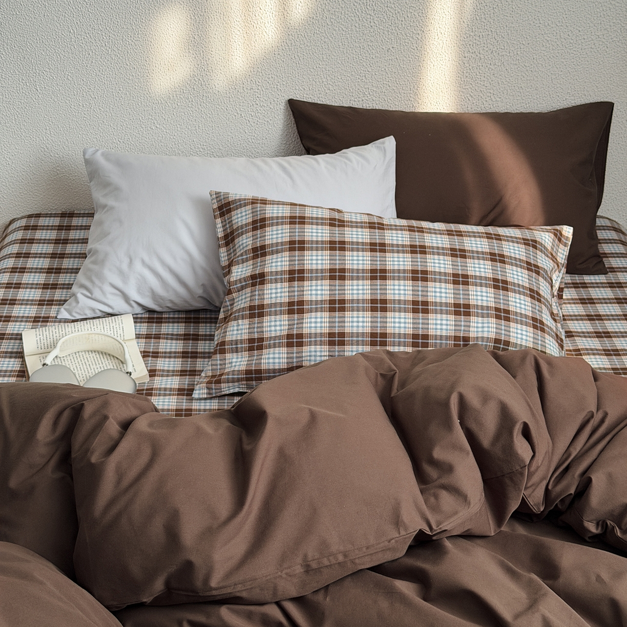 91家纺网 家纺一手货源 找家纺 蜜宿 2026新款全棉40s水洗棉四件套-西西里岛 西西里岛（枕套格纹+微蓝）