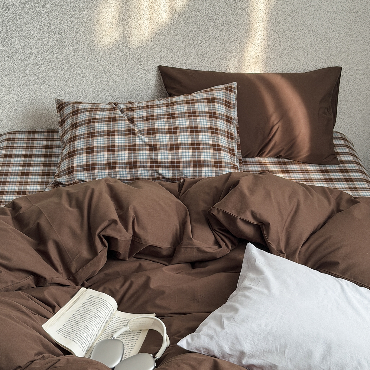 91家纺网 家纺一手货源 找家纺 蜜宿 2026新款全棉40s水洗棉四件套-西西里岛 西西里岛（枕套格纹+微蓝）