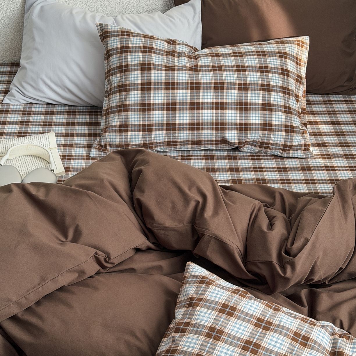 91家纺网 家纺一手货源 找家纺 蜜宿 2026新款全棉40s水洗棉四件套-西西里岛 西西里岛（枕套格纹+微蓝）