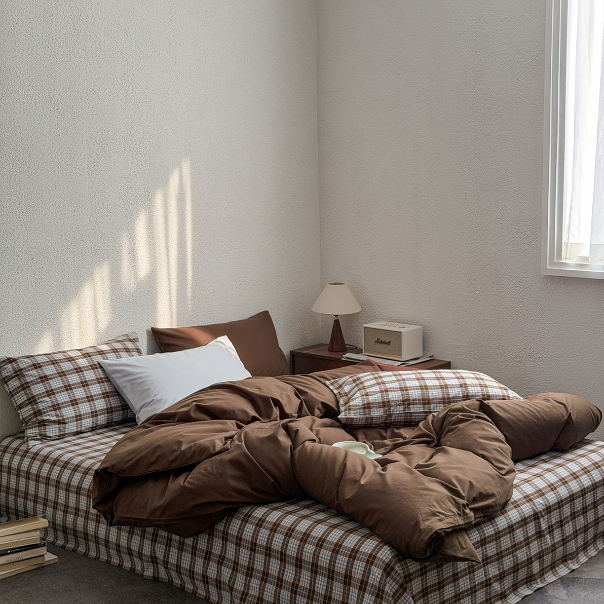 91家纺网 家纺一手货源 找家纺 蜜宿 2026新款全棉40s水洗棉四件套-西西里岛 西西里岛（枕套微蓝+可可棕）