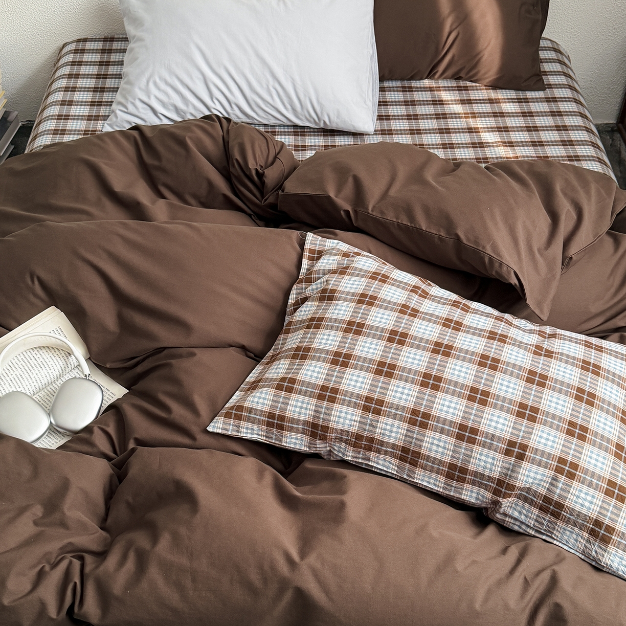 91家纺网 家纺一手货源 找家纺 蜜宿 2026新款全棉40s水洗棉四件套-西西里岛 西西里岛（枕套格纹+微蓝）