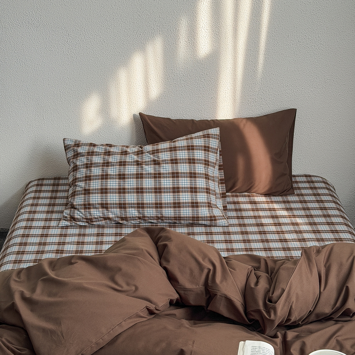 91家纺网 家纺一手货源 找家纺 蜜宿 2026新款全棉40s水洗棉四件套-西西里岛 西西里岛（枕套微蓝+可可棕）