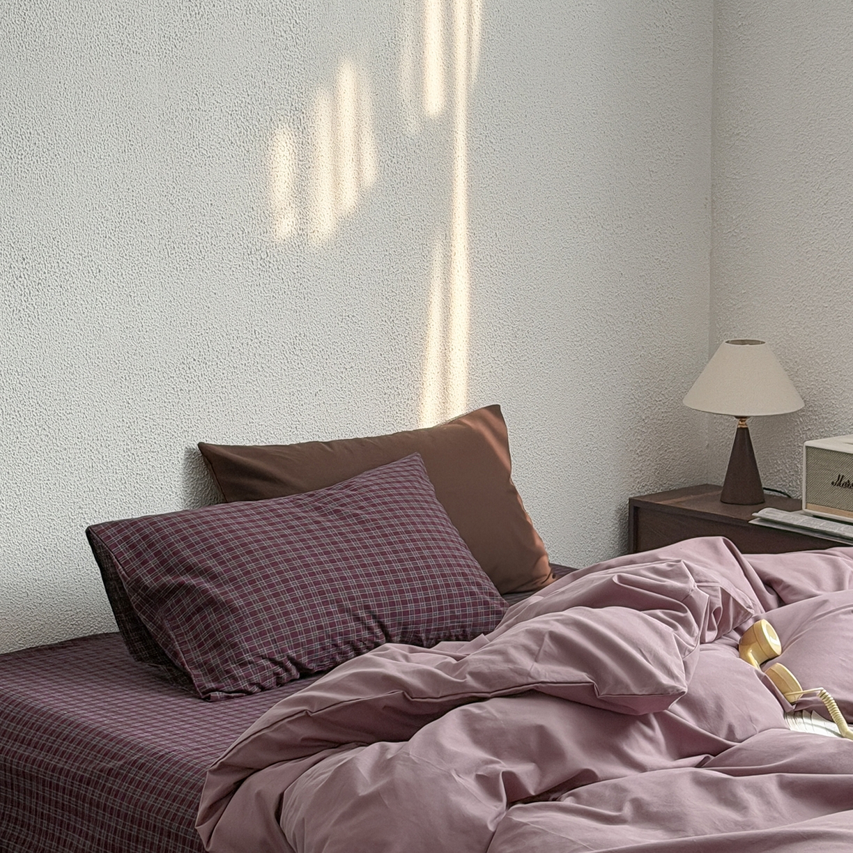 91家纺网 家纺一手货源 找家纺 蜜宿 2026新款全棉40s水洗棉四件套-紫雾海 紫雾海（枕套可可棕+胭脂紫）