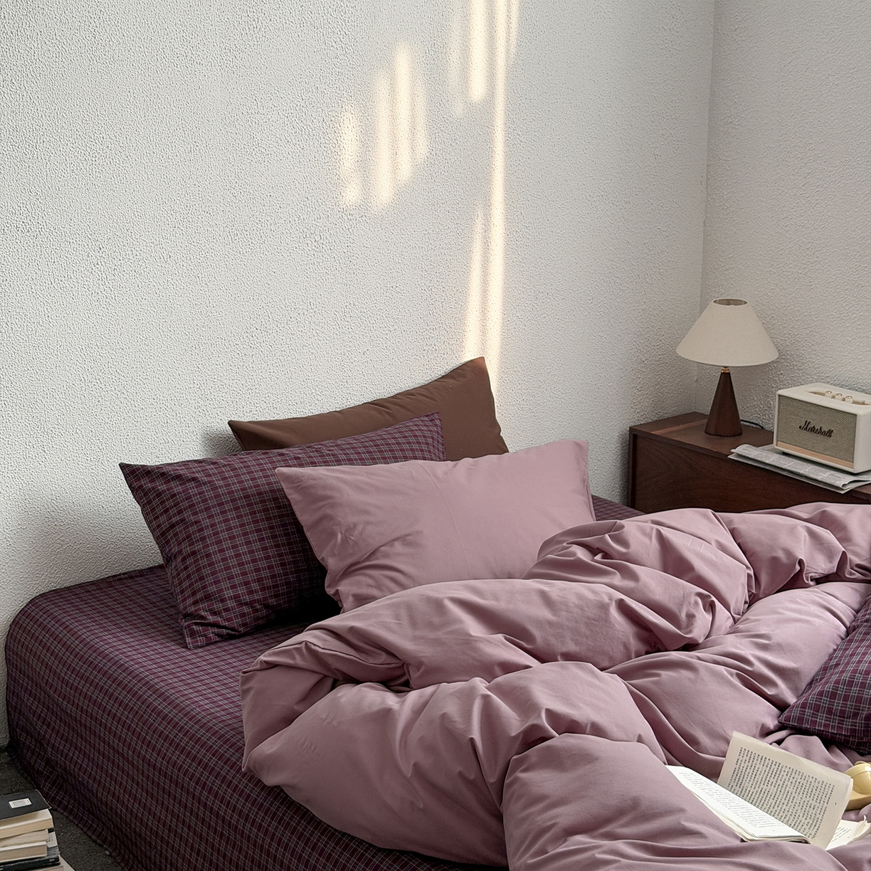 91家纺网 家纺一手货源 找家纺 蜜宿 2026新款全棉40s水洗棉四件套-紫雾海 紫雾海（枕套格纹）