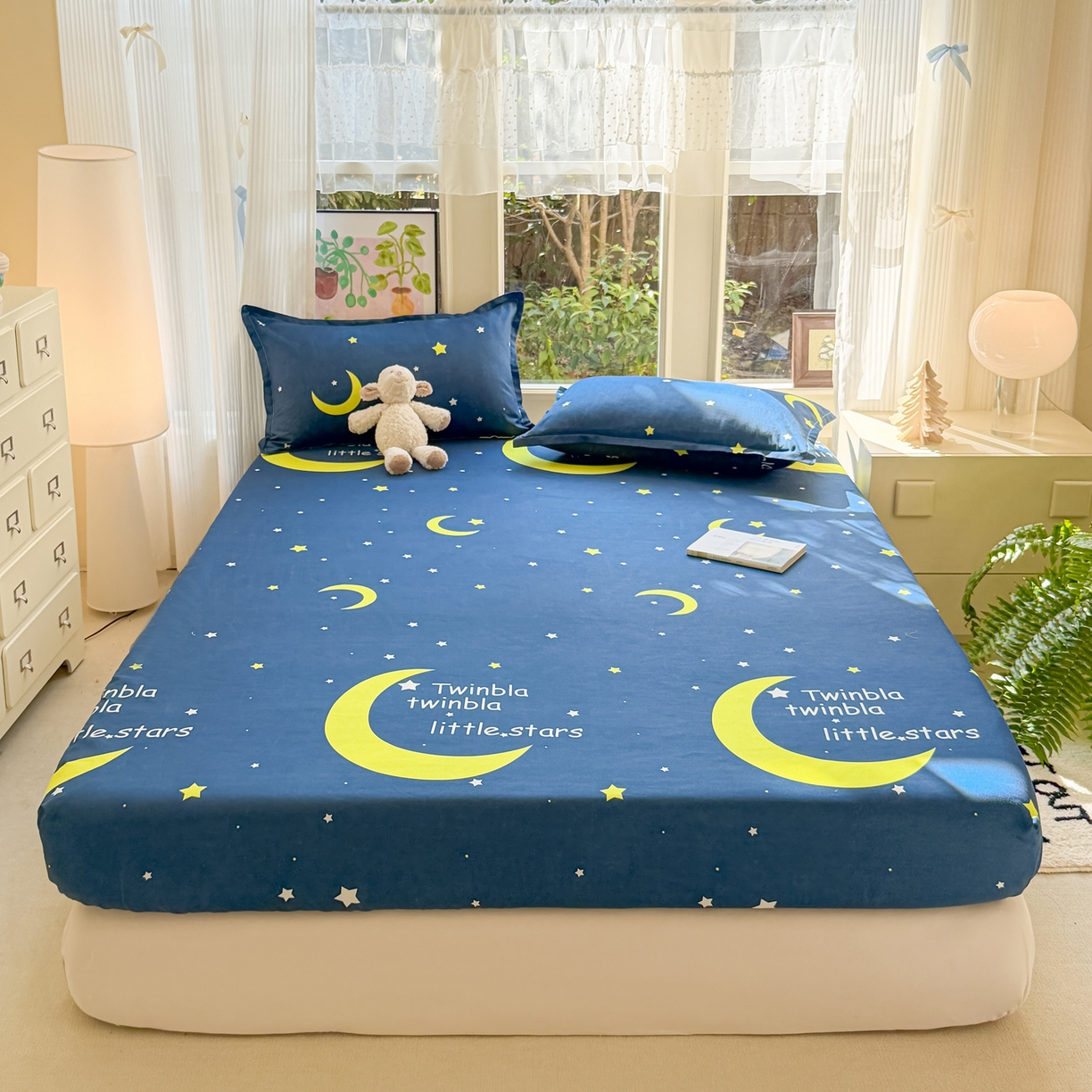 91家纺网 家纺一手货源 找家纺 赫然家纺 2026新款芦荟棉床笠三件套（床笠+枕套） 月色星空