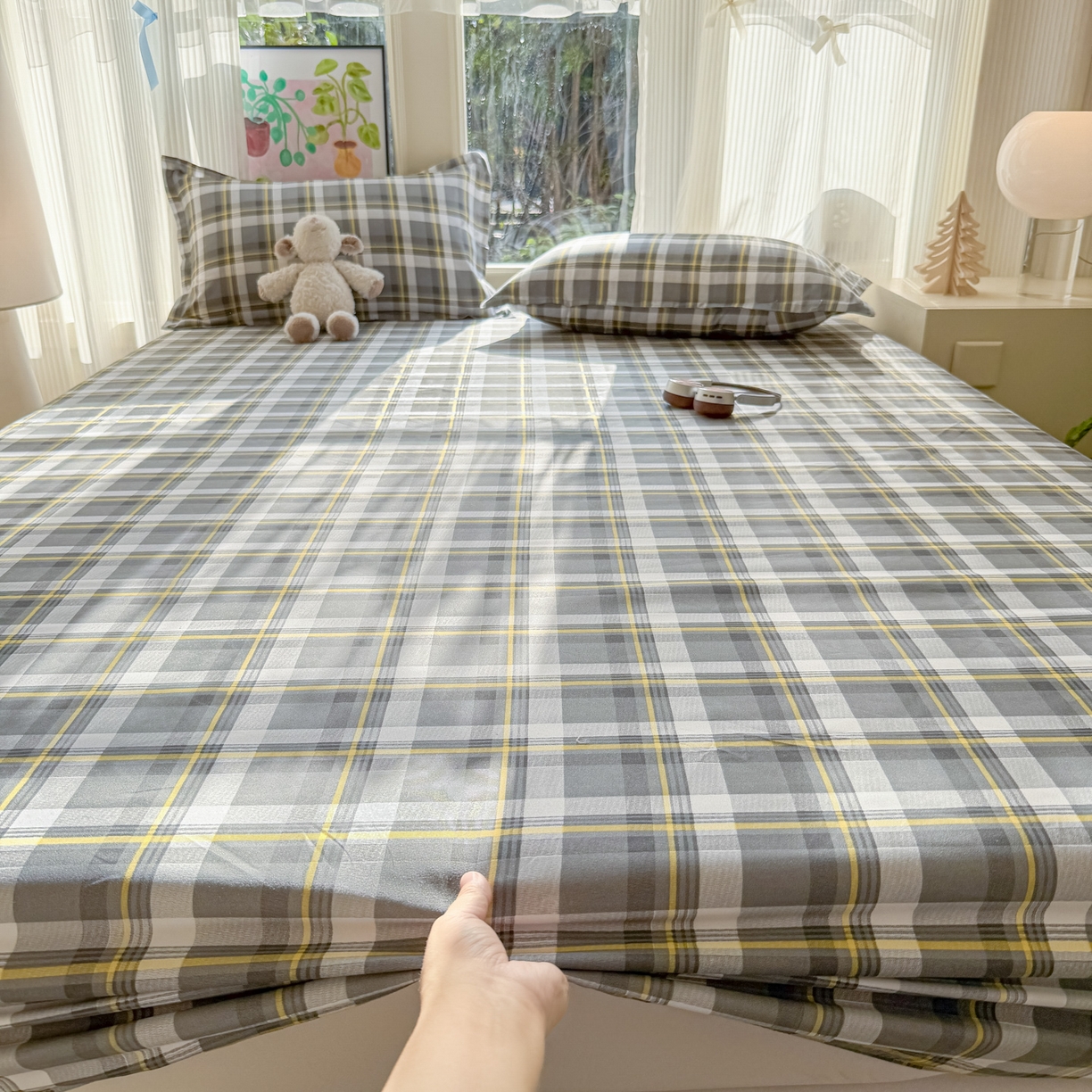 91家纺网 家纺一手货源 找家纺 赫然家纺 2026新款芦荟棉床笠三件套（床笠+枕套） 灰诺西