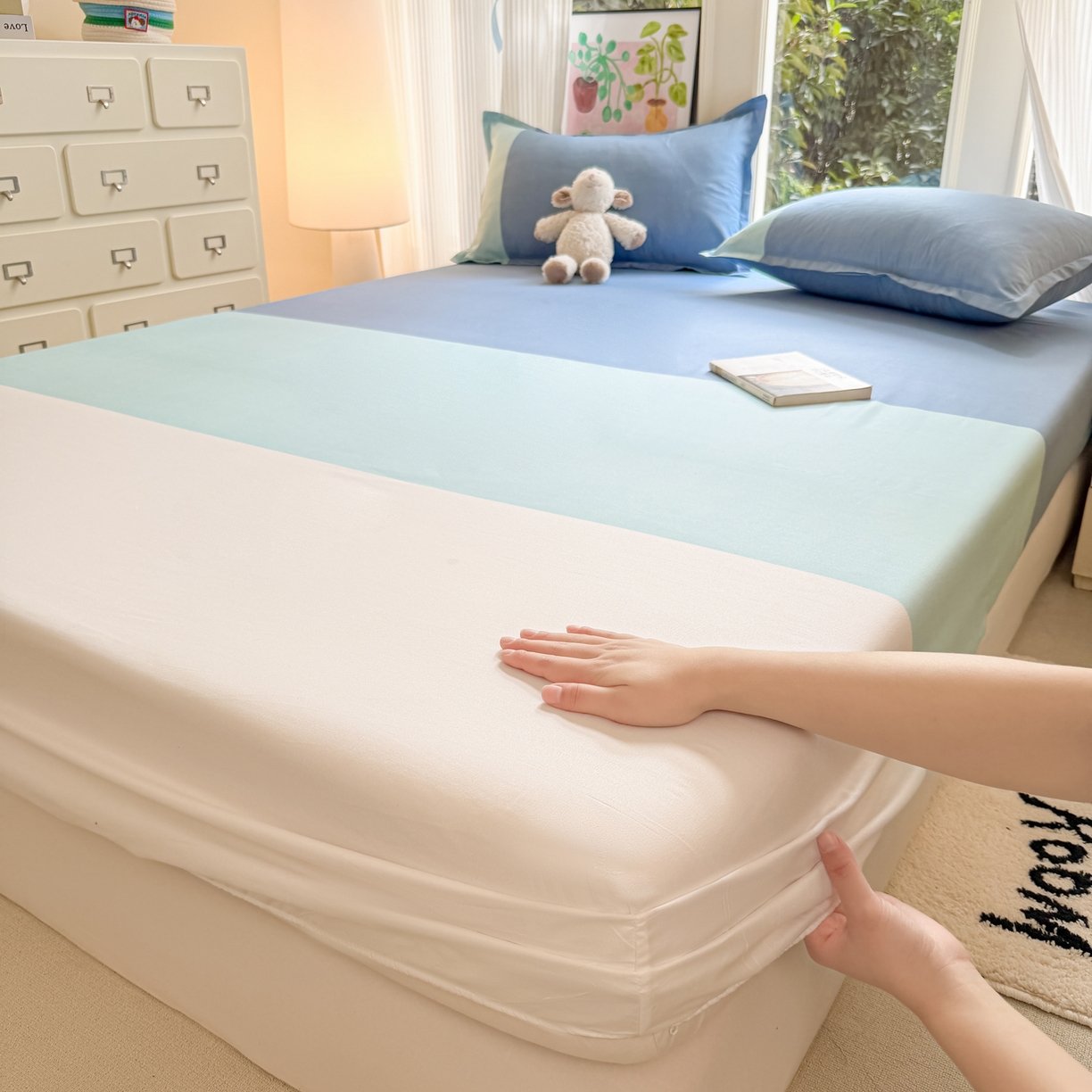 91家纺网 家纺一手货源 找家纺 赫然家纺 2026新款芦荟棉床笠三件套（床笠+枕套） 江兰