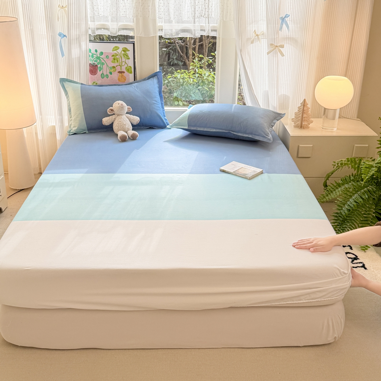 91家纺网 家纺一手货源 找家纺 赫然家纺 2026新款芦荟棉床笠三件套（床笠+枕套） 江兰