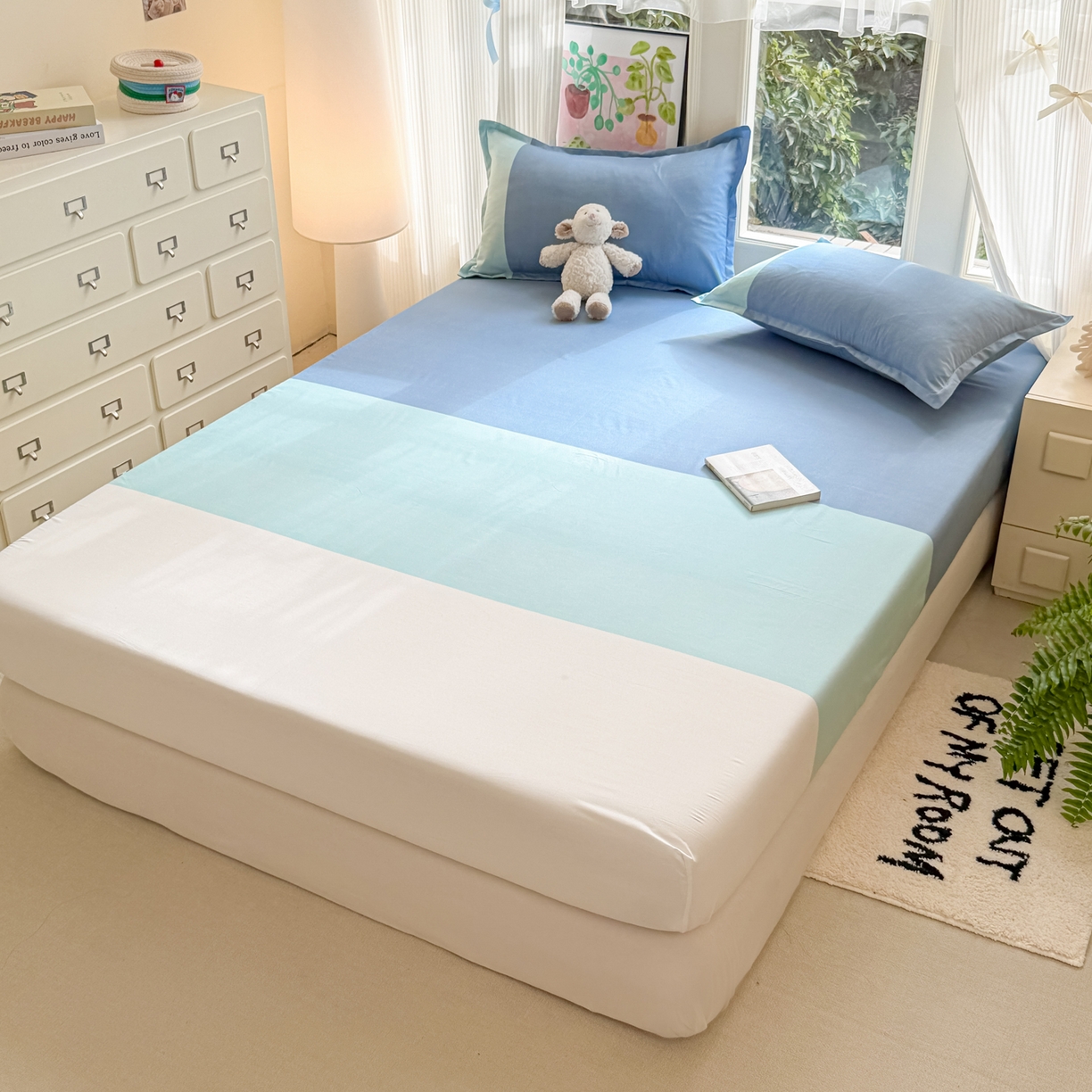 91家纺网 家纺一手货源 找家纺 赫然家纺 2026新款芦荟棉床笠三件套（床笠+枕套） 江兰