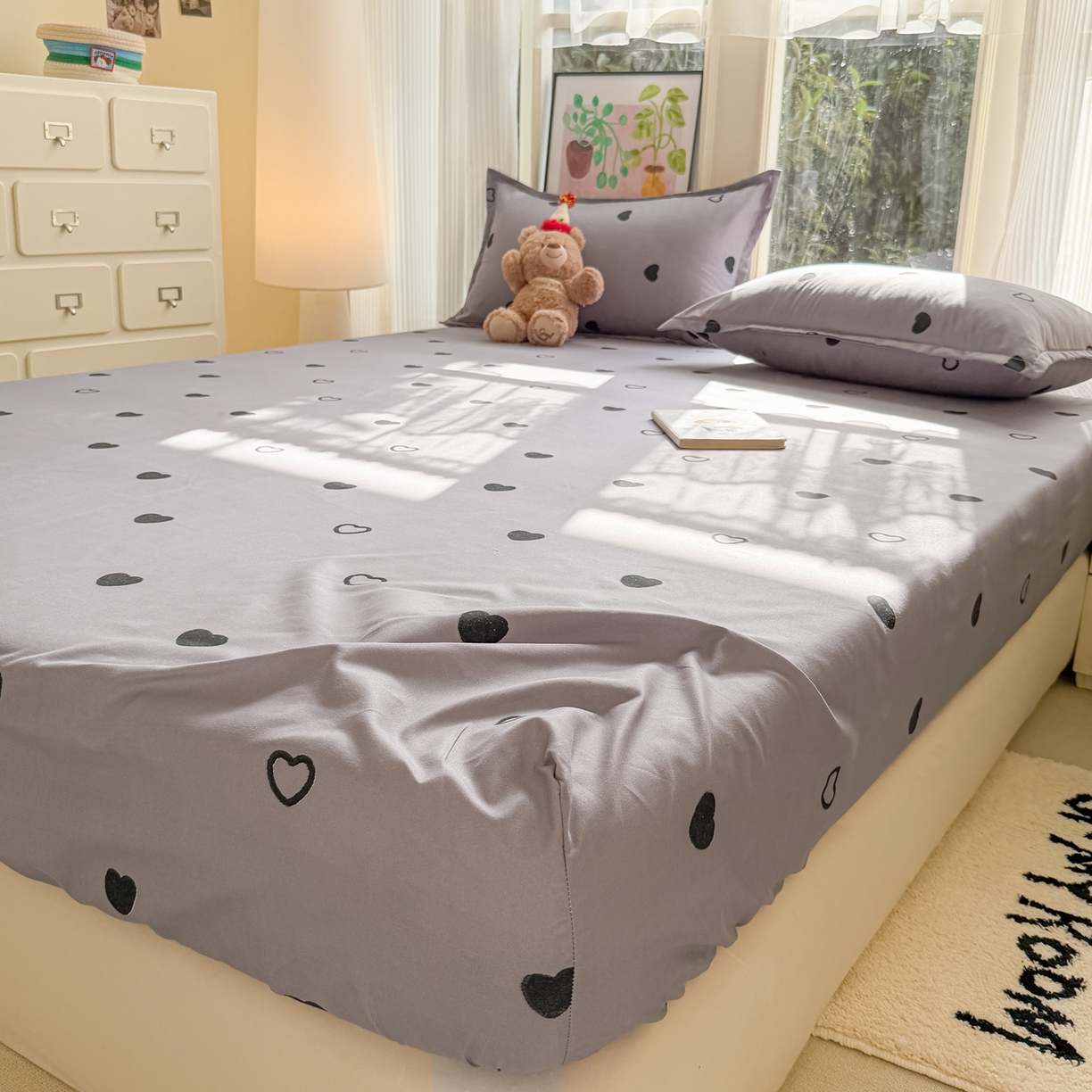 91家纺网 家纺一手货源 找家纺 赫然家纺 2026新款芦荟棉床笠三件套（床笠+枕套） 小幸运