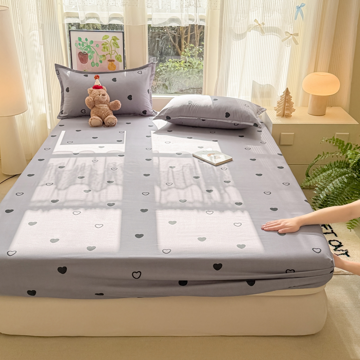 91家纺网 家纺一手货源 找家纺 赫然家纺 2026新款芦荟棉床笠三件套（床笠+枕套） 小幸运