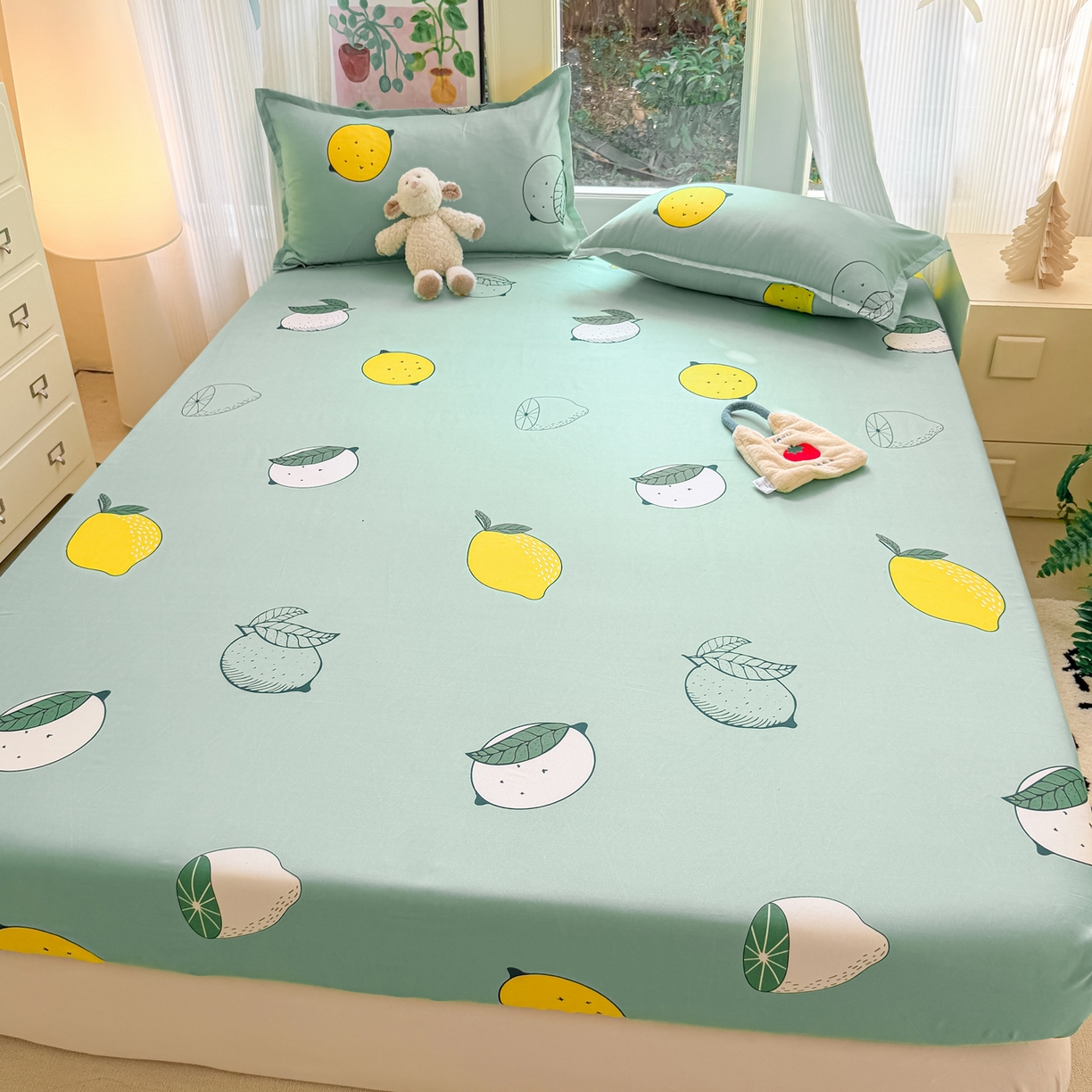 91家纺网 家纺一手货源 找家纺 赫然家纺 2026新款芦荟棉床笠三件套（床笠+枕套） 清新夏日