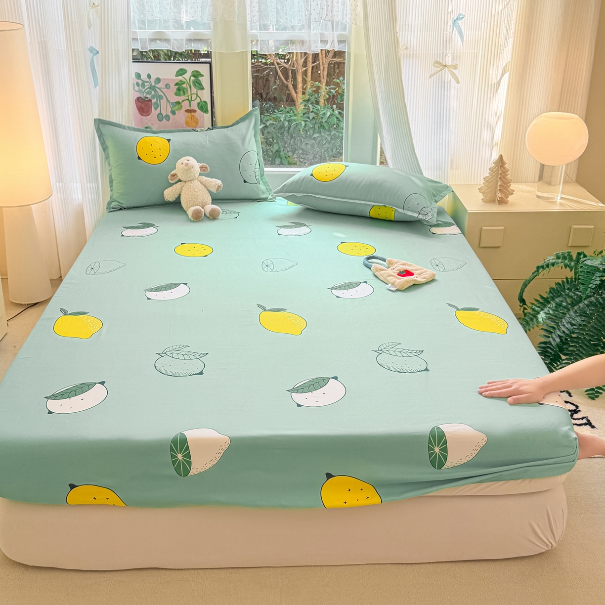 91家纺网 家纺一手货源 找家纺 赫然家纺 2026新款芦荟棉床笠三件套（床笠+枕套） 清新夏日