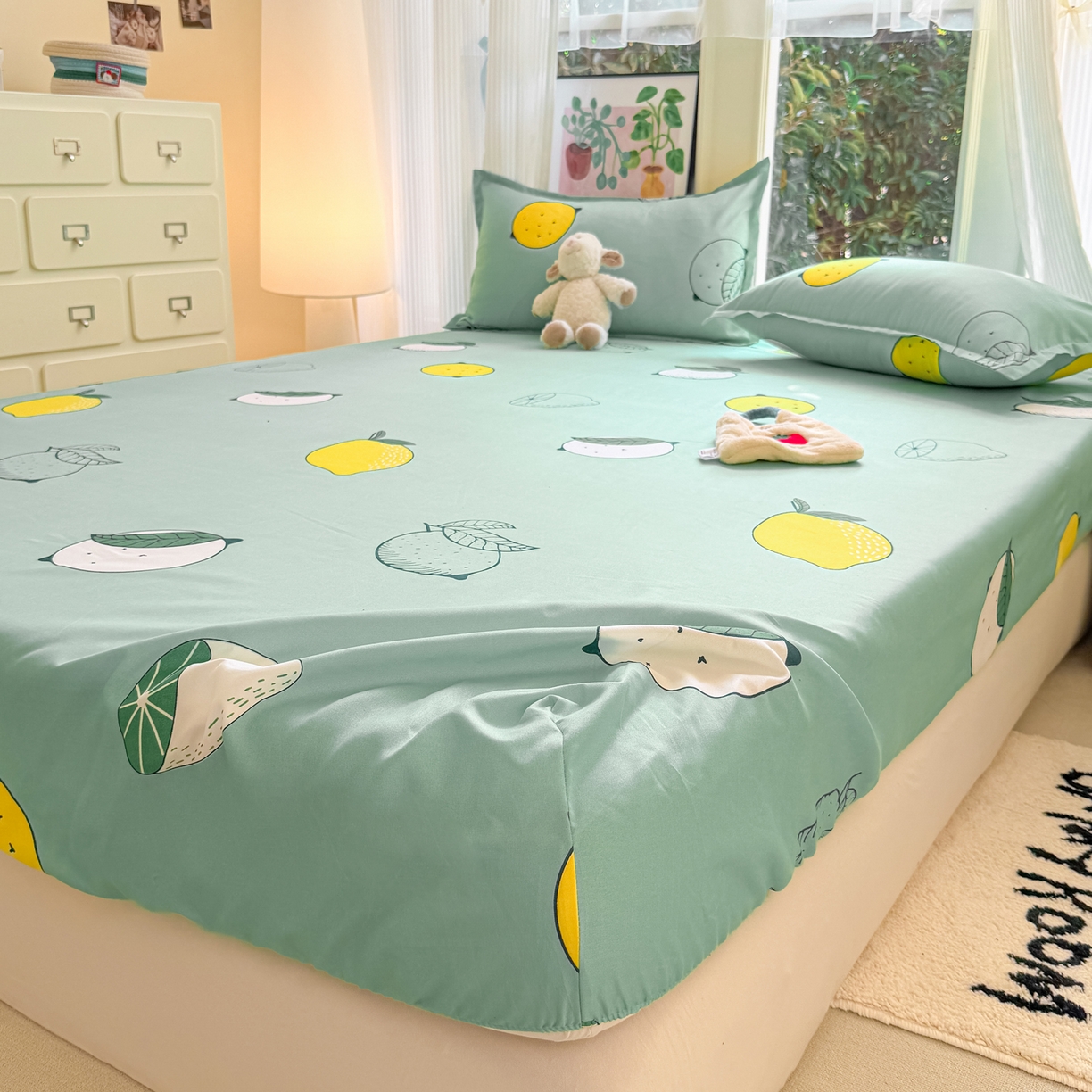 91家纺网 家纺一手货源 找家纺 赫然家纺 2026新款芦荟棉床笠三件套（床笠+枕套） 清新夏日