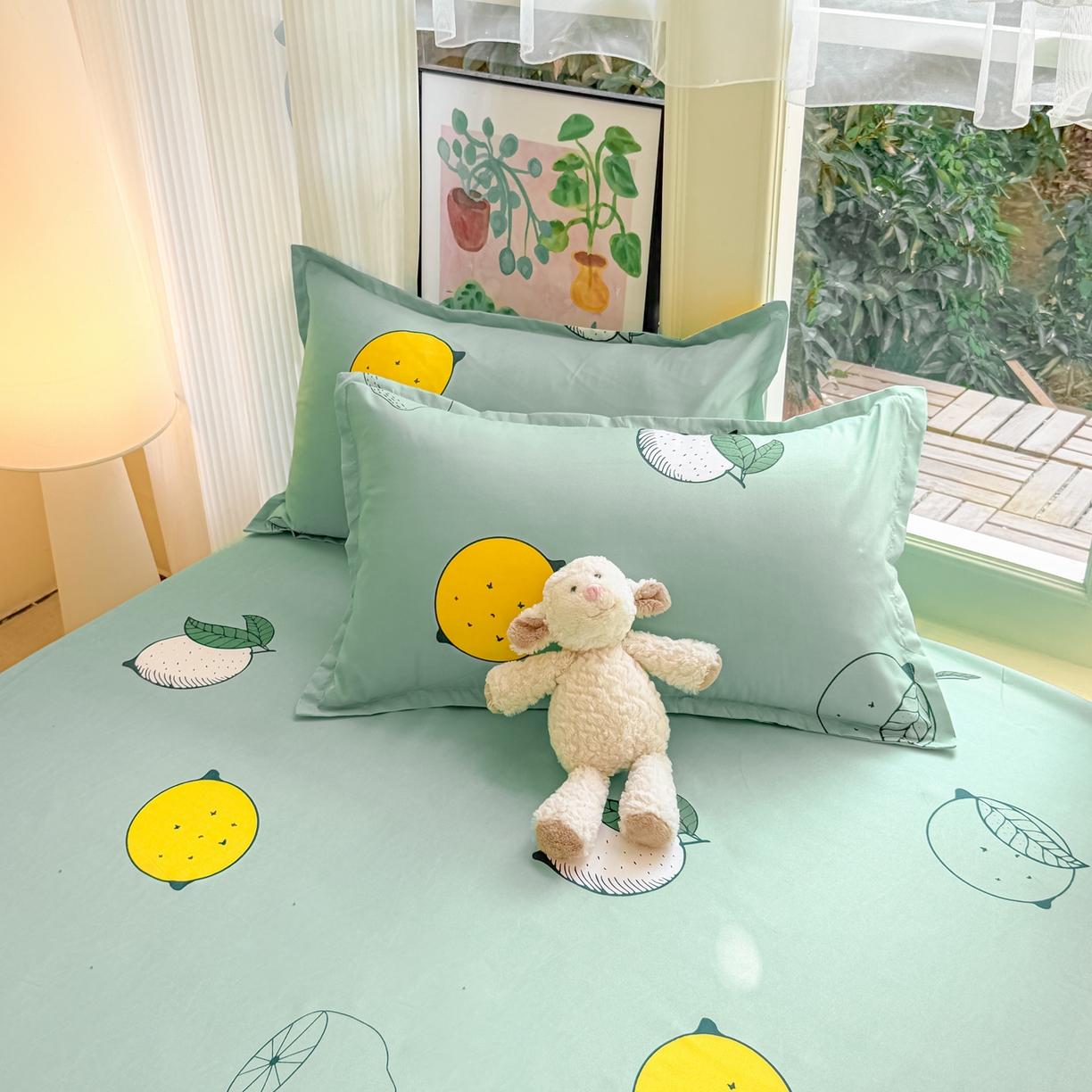 91家纺网 家纺一手货源 找家纺 赫然家纺 2026新款芦荟棉床笠三件套（床笠+枕套） 清新夏日