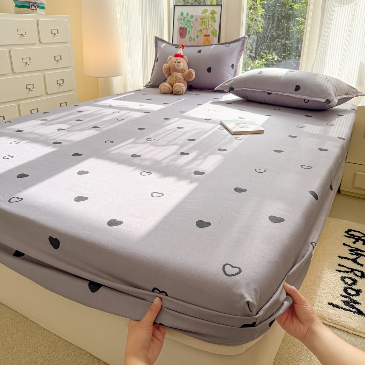 91家纺网 家纺一手货源 找家纺 赫然家纺 2026新款芦荟棉床笠三件套（床笠+枕套） 小幸运