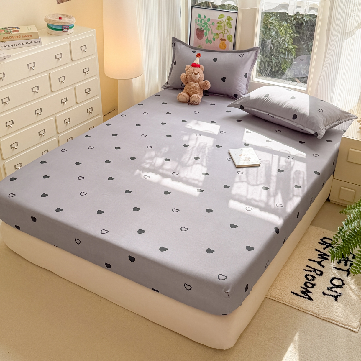 91家纺网 家纺一手货源 找家纺 赫然家纺 2026新款芦荟棉床笠三件套（床笠+枕套） 小幸运