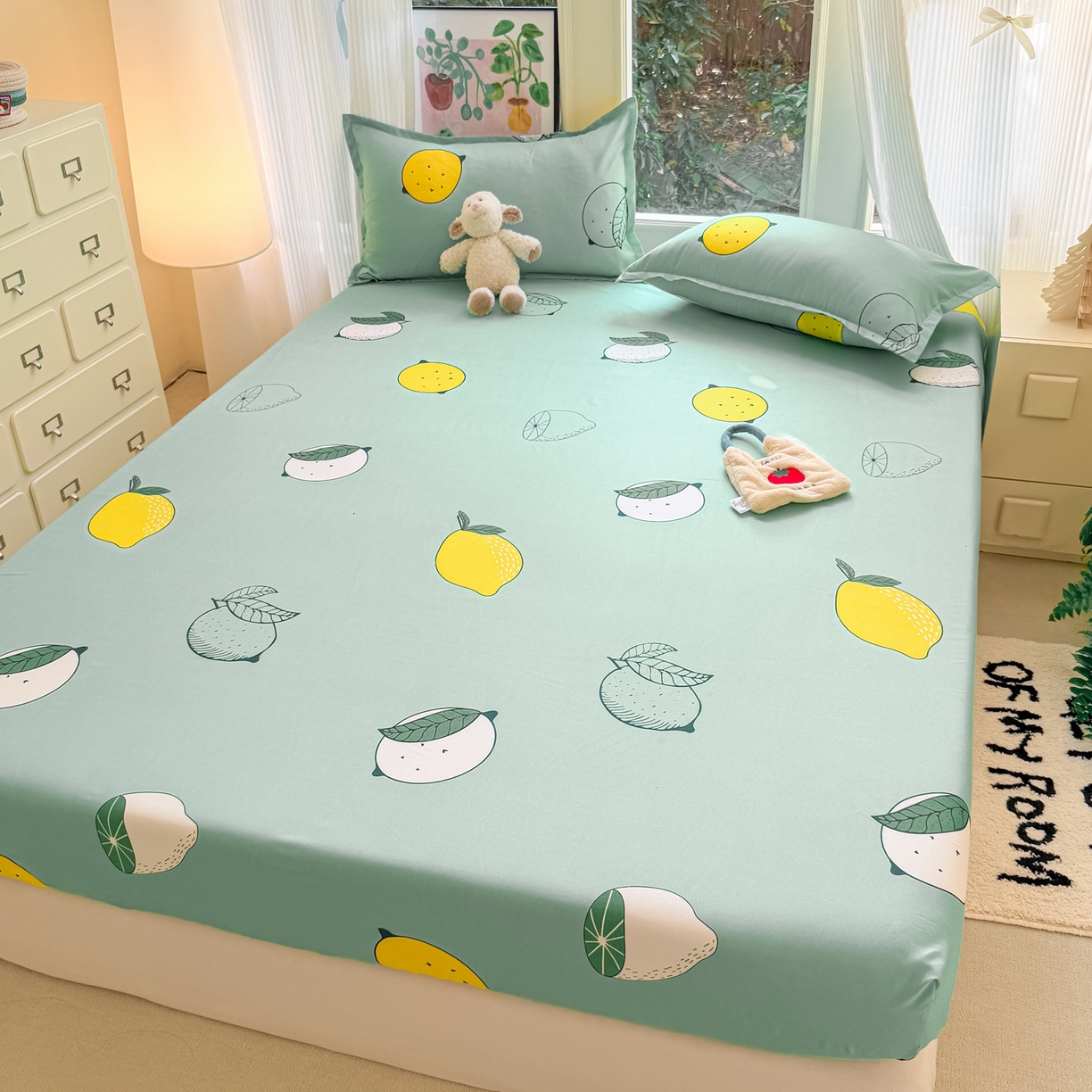 91家纺网 家纺一手货源 找家纺 赫然家纺 2026新款芦荟棉床笠三件套（床笠+枕套） 清新夏日