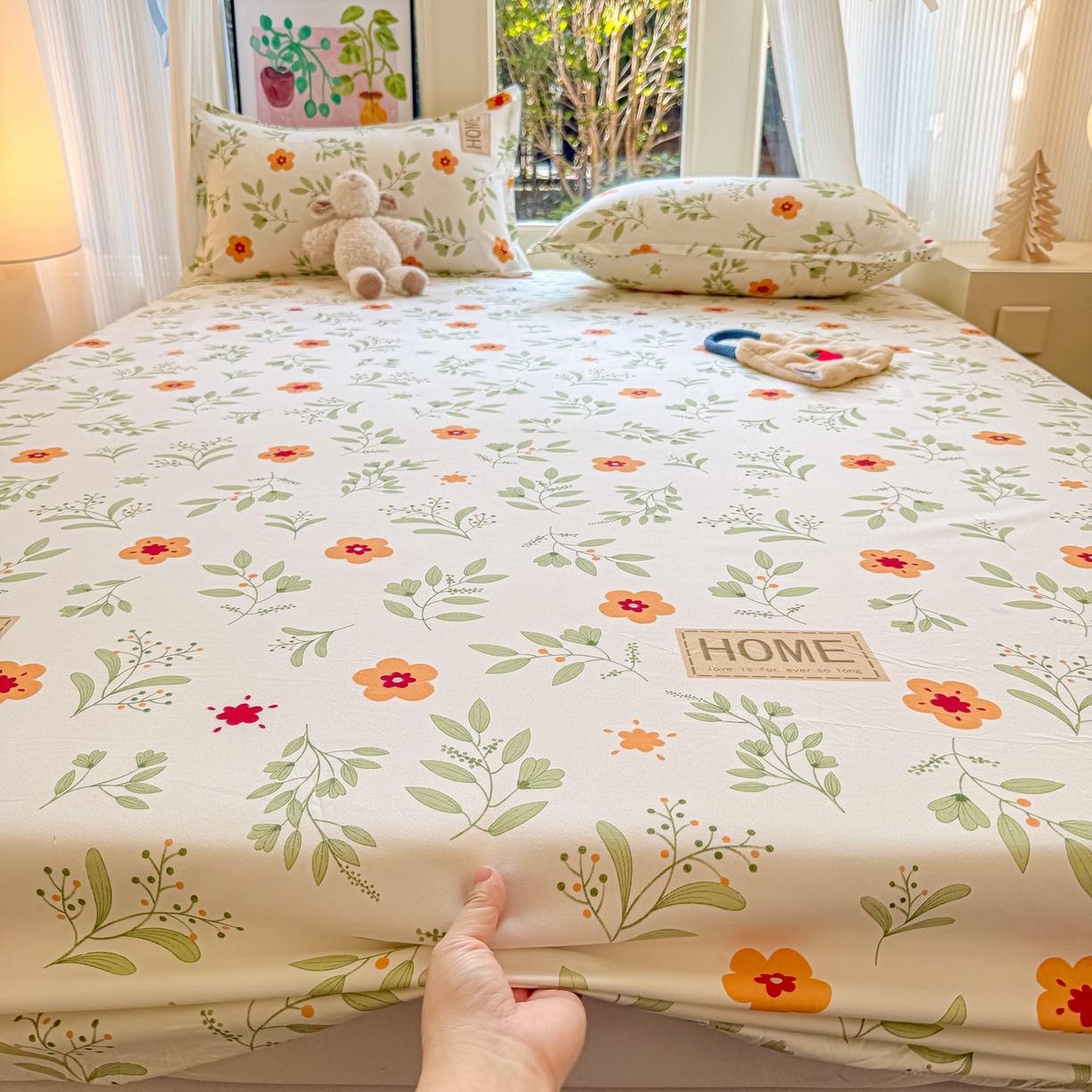 91家纺网 家纺一手货源 找家纺 赫然家纺 2026新款芦荟棉床笠三件套（床笠+枕套） 薄荷青柠