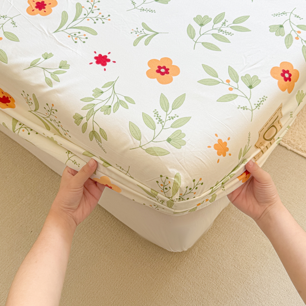 91家纺网 家纺一手货源 找家纺 赫然家纺 2026新款芦荟棉床笠三件套（床笠+枕套） 薄荷青柠