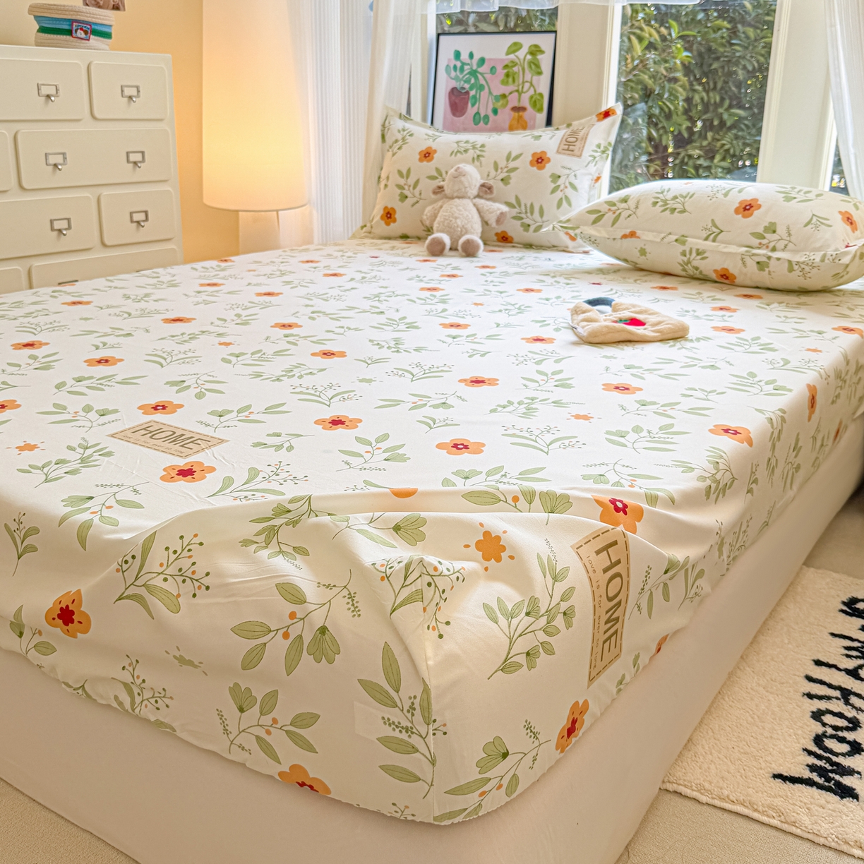 91家纺网 家纺一手货源 找家纺 赫然家纺 2026新款芦荟棉床笠三件套（床笠+枕套） 薄荷青柠