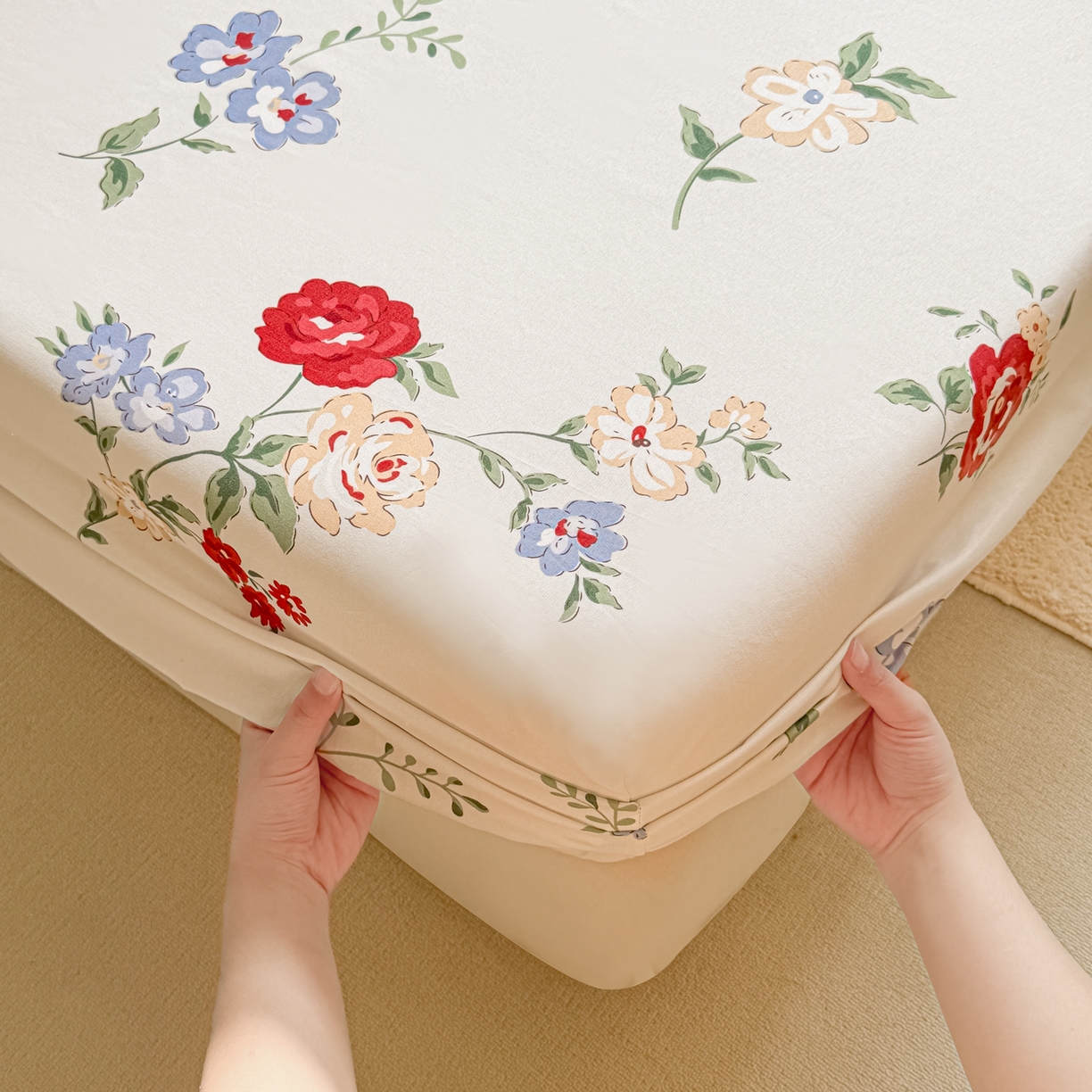 91家纺网 家纺一手货源 找家纺 赫然家纺 2026新款芦荟棉床笠三件套（床笠+枕套） 梦心语