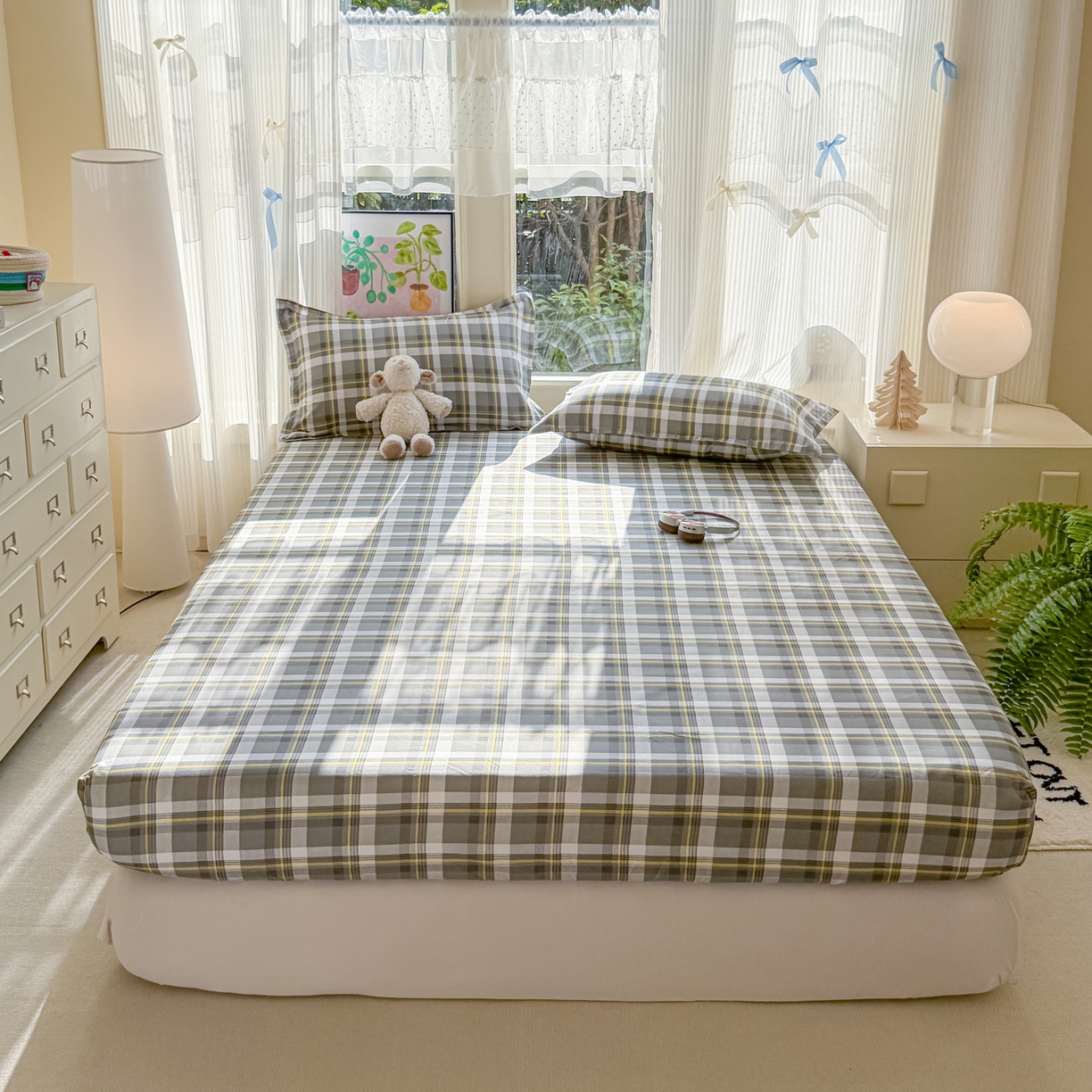 赫然家纺 2026新款芦荟棉床笠三件套（床笠+枕套） 灰诺西