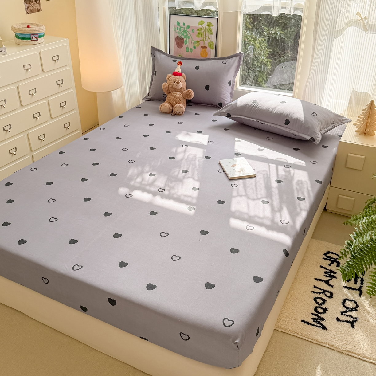 91家纺网 家纺一手货源 找家纺 赫然家纺 2026新款芦荟棉床笠三件套（床笠+枕套） 小幸运