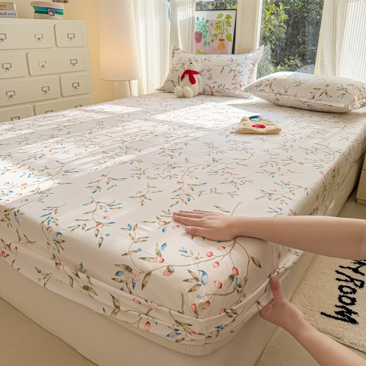 91家纺网 家纺一手货源 找家纺 赫然家纺 2026新款芦荟棉床笠三件套（床笠+枕套） 春晓