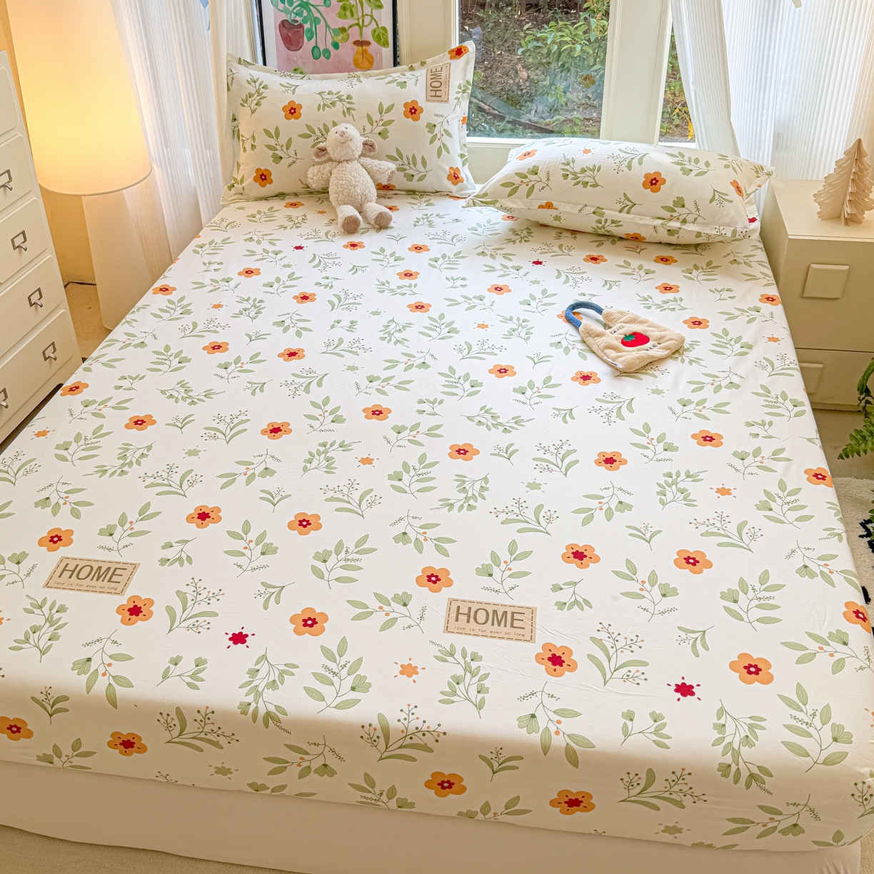 91家纺网 家纺一手货源 找家纺 赫然家纺 2026新款芦荟棉床笠三件套（床笠+枕套） 薄荷青柠