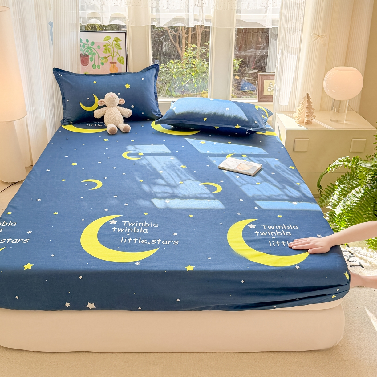 91家纺网 家纺一手货源 找家纺 赫然家纺 2026新款芦荟棉床笠三件套（床笠+枕套） 月色星空