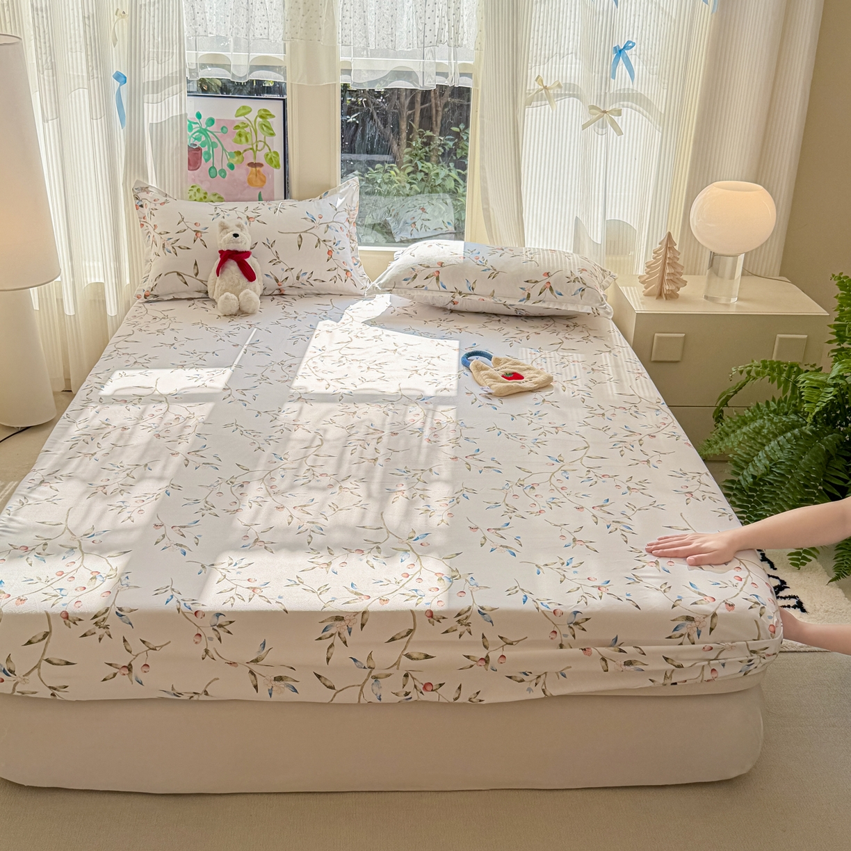 赫然家纺 2026新款芦荟棉床笠三件套（床笠+枕套） 春晓