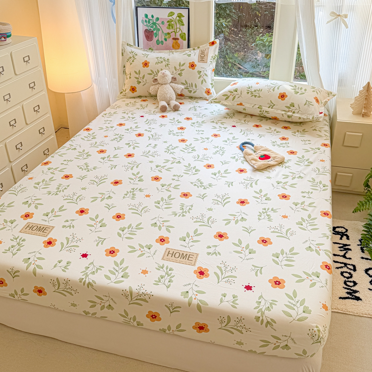 91家纺网 家纺一手货源 找家纺 赫然家纺 2026新款芦荟棉床笠三件套（床笠+枕套） 薄荷青柠