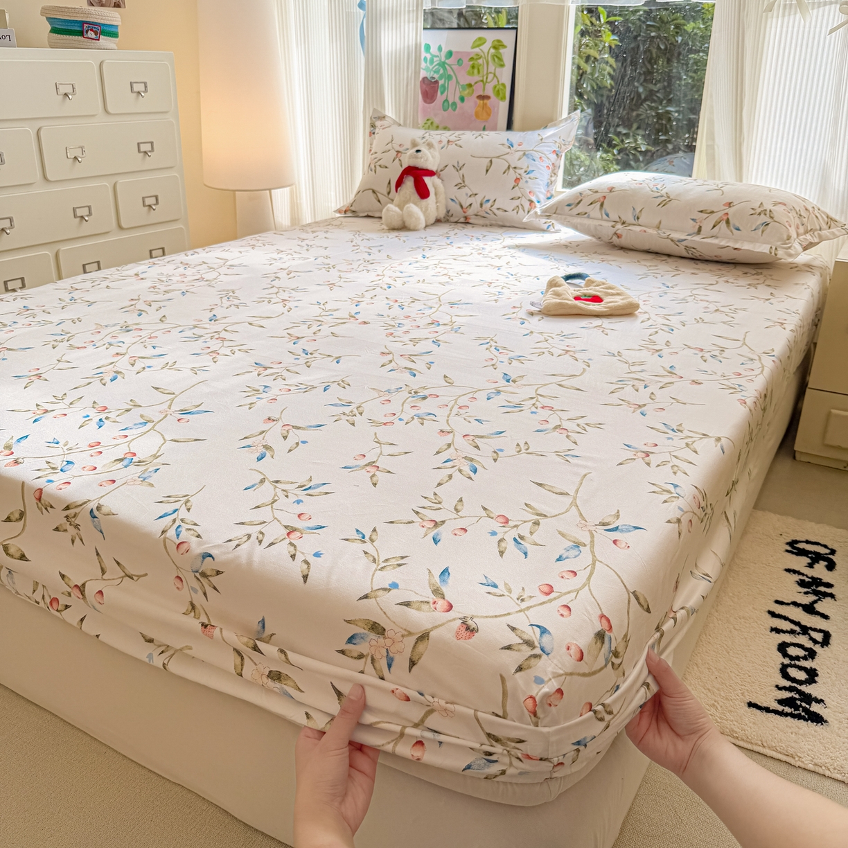 91家纺网 家纺一手货源 找家纺 赫然家纺 2026新款芦荟棉床笠三件套（床笠+枕套） 春晓