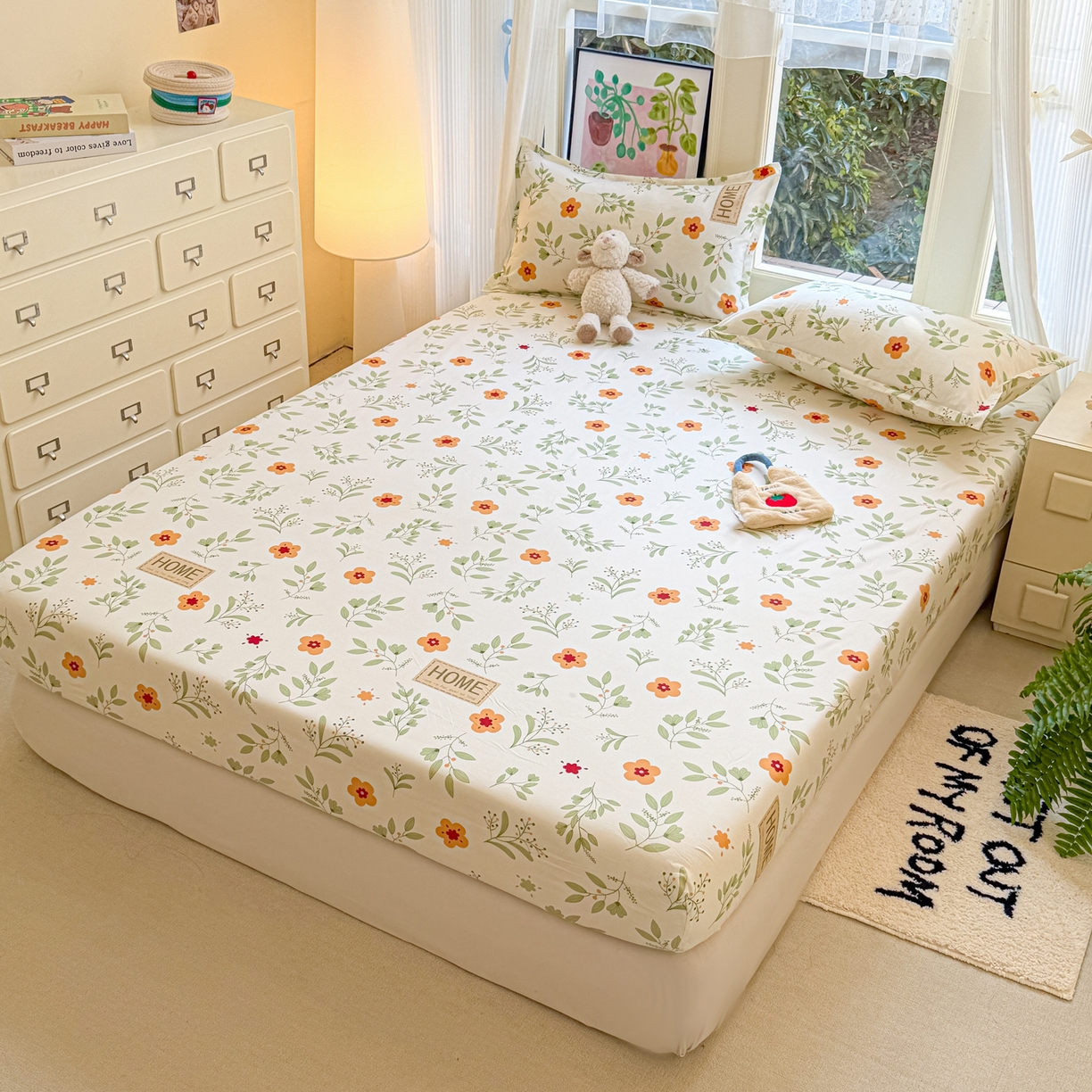 91家纺网 家纺一手货源 找家纺 赫然家纺 2026新款芦荟棉床笠三件套（床笠+枕套） 薄荷青柠