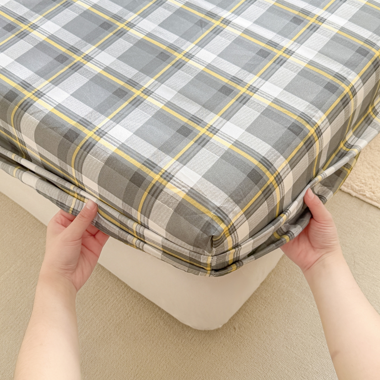 91家纺网 家纺一手货源 找家纺 赫然家纺 2026新款芦荟棉床笠三件套（床笠+枕套） 灰诺西