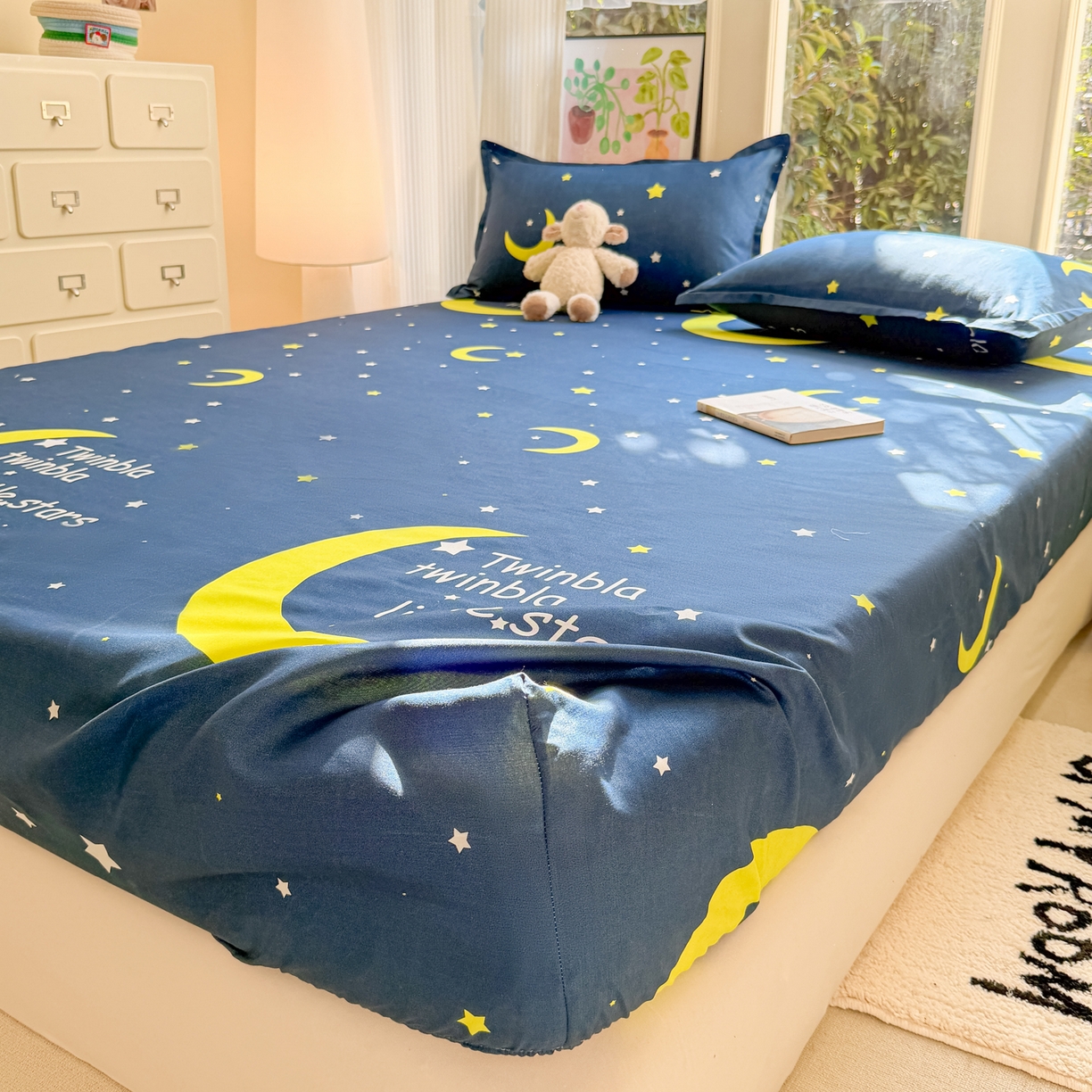 91家纺网 家纺一手货源 找家纺 赫然家纺 2026新款芦荟棉床笠三件套（床笠+枕套） 月色星空