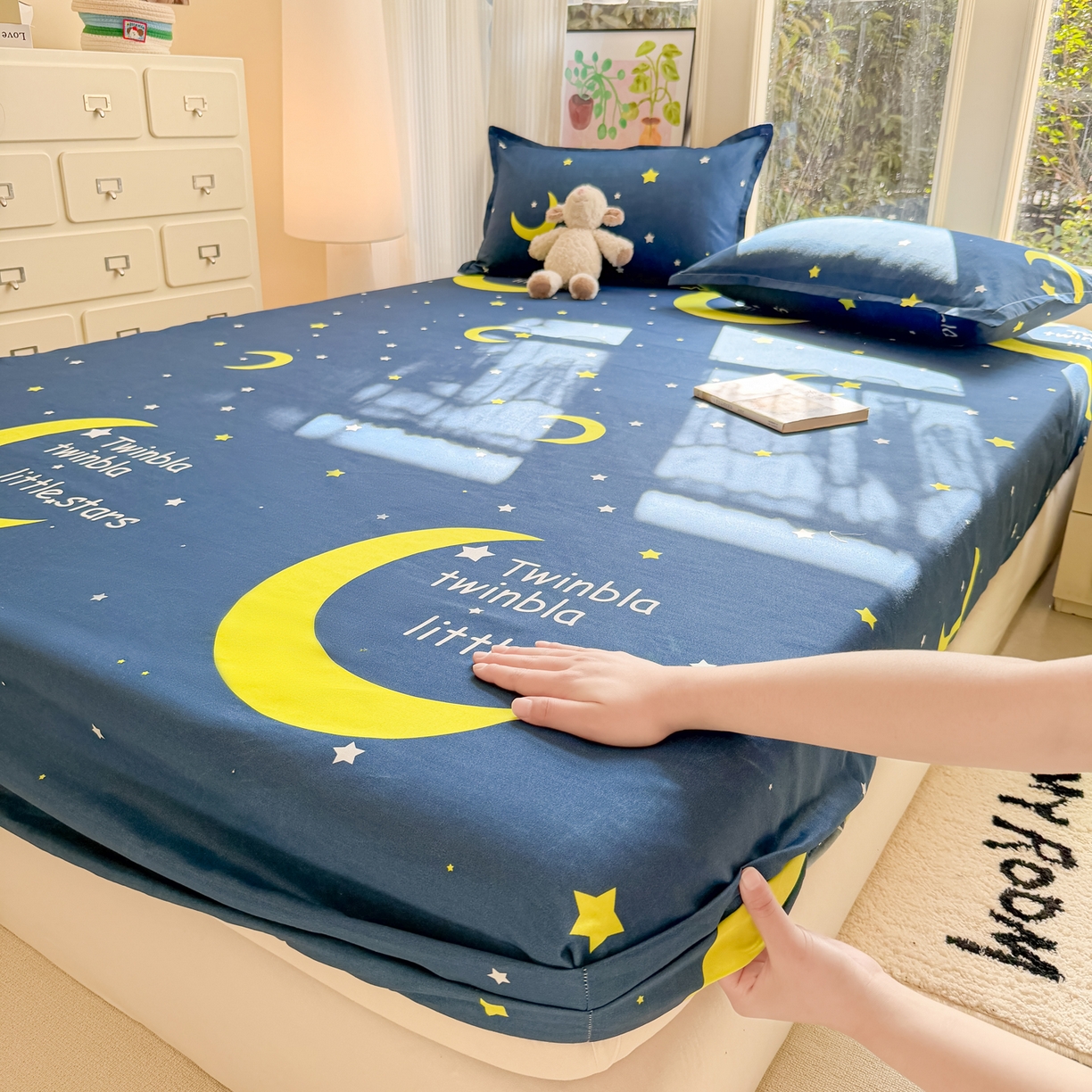 91家纺网 家纺一手货源 找家纺 赫然家纺 2026新款芦荟棉床笠三件套（床笠+枕套） 月色星空